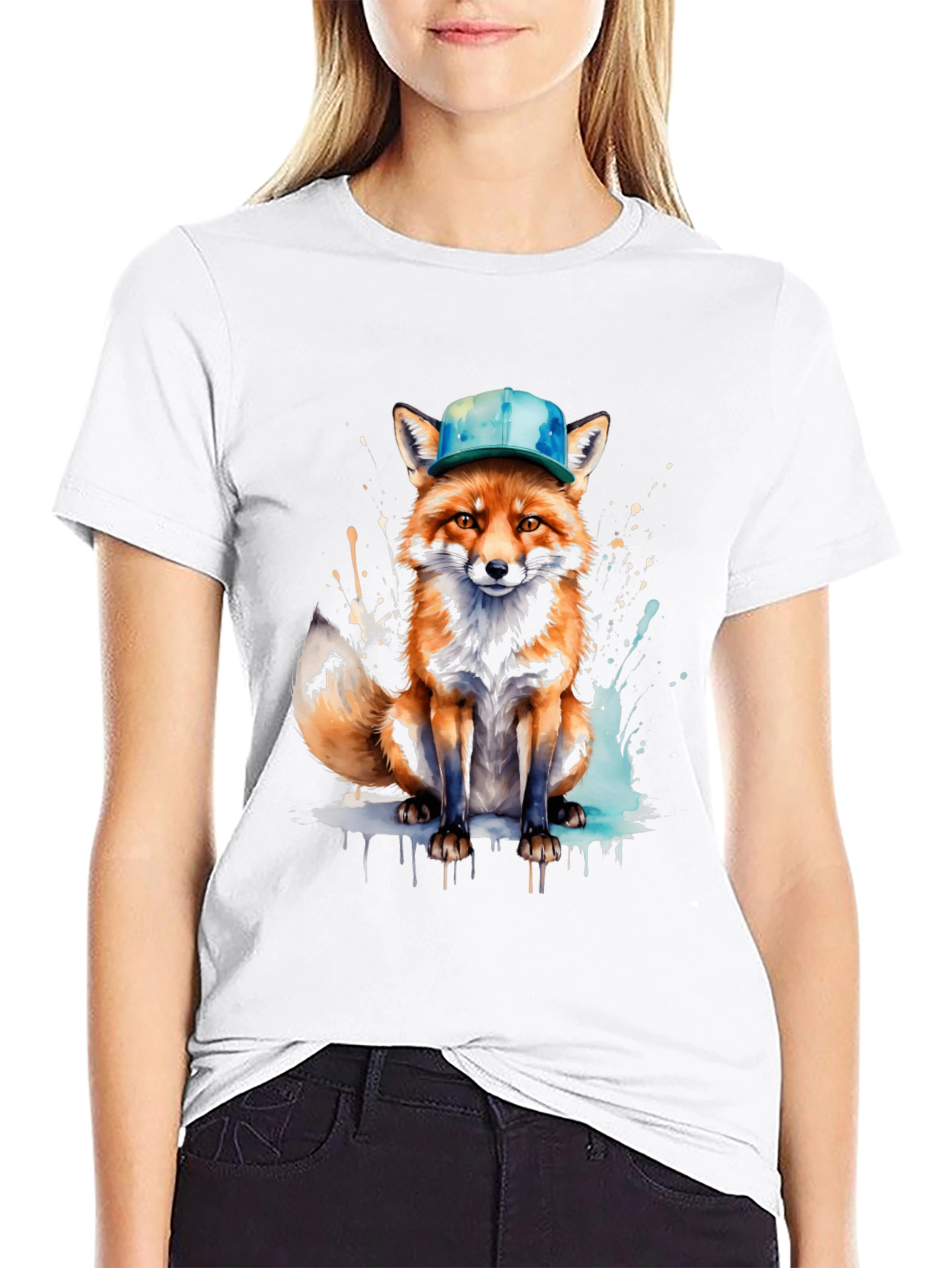 Fox with Hat Graphic Tee - Unique Design
