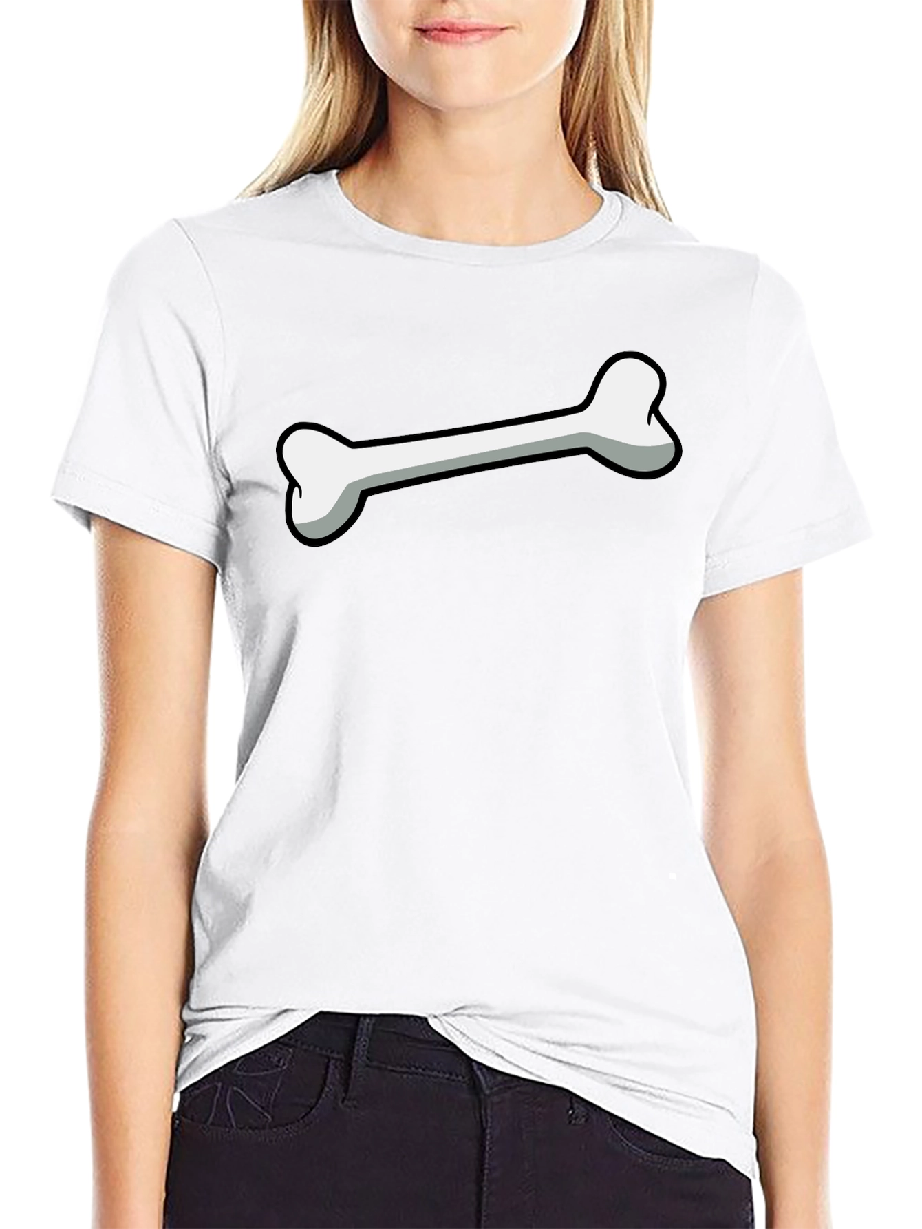 Cartoon Bone Graphic Print Black T-Shirt