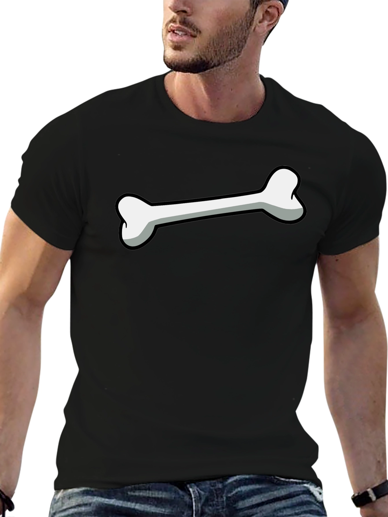 Cartoon Bone Graphic Print Black T-Shirt