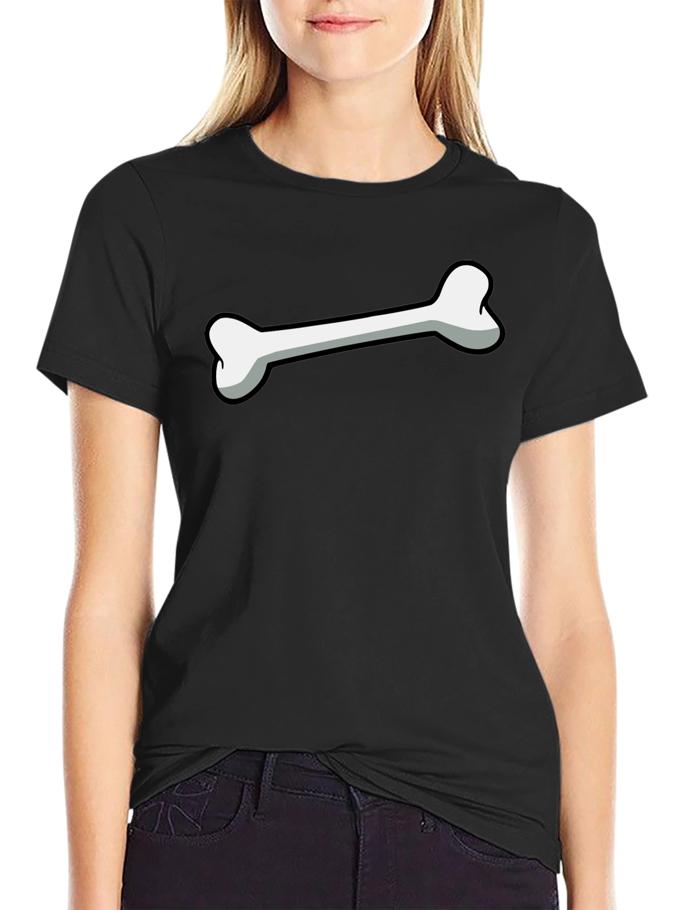 Cartoon Bone Graphic Print Black T-Shirt