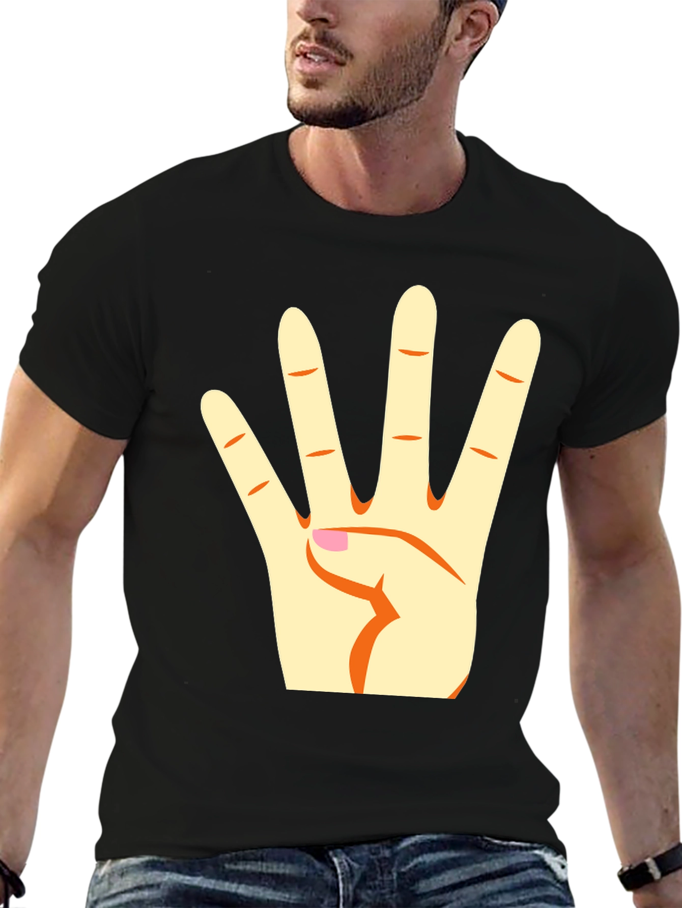 Black T-Shirt with Hand Gesture Graphic