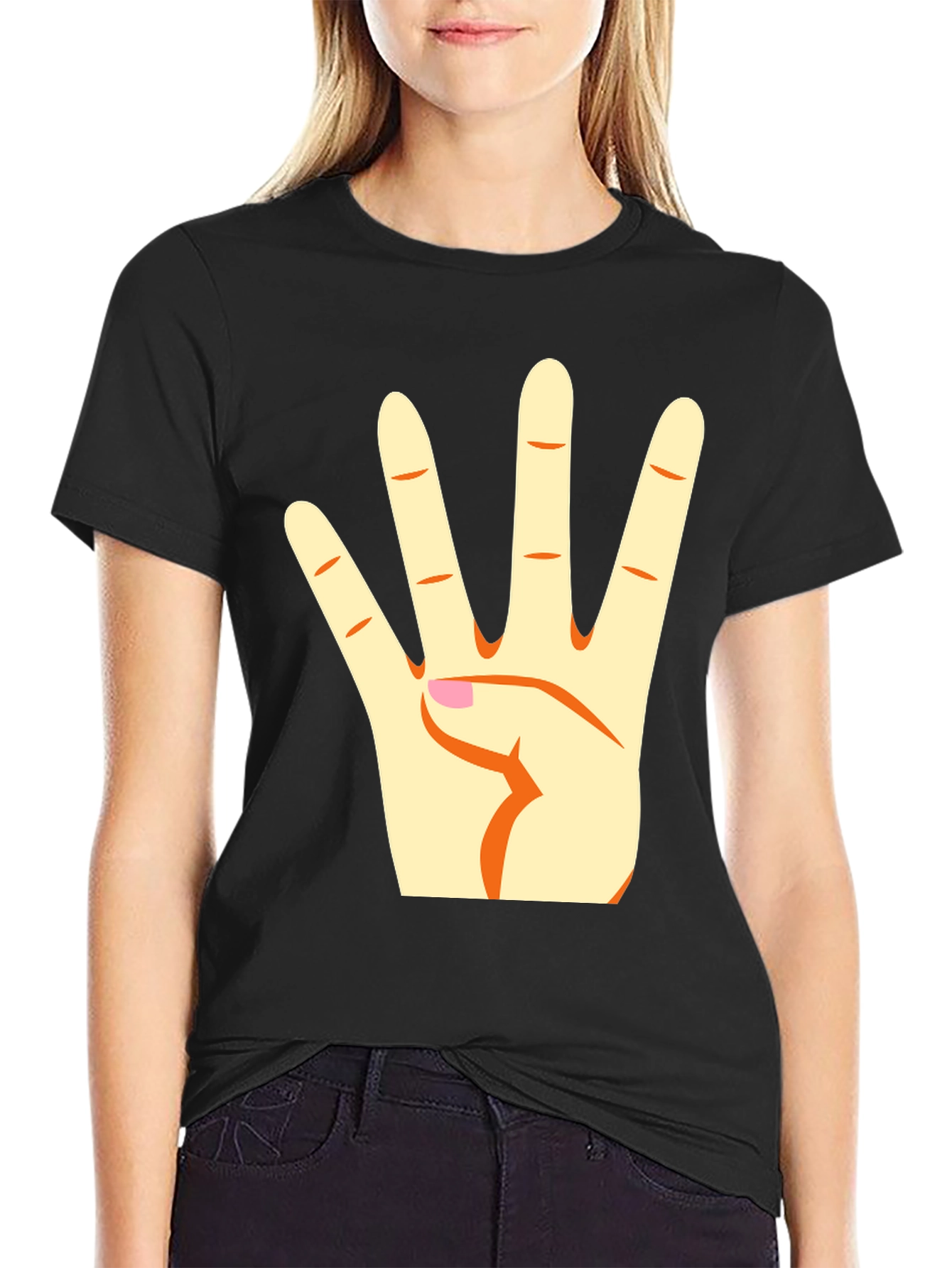 Black T-Shirt with Hand Gesture Graphic