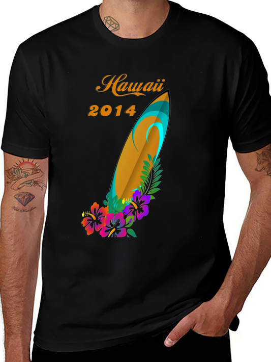 Hawaii 2014 Surfboard Floral Graphic Tee