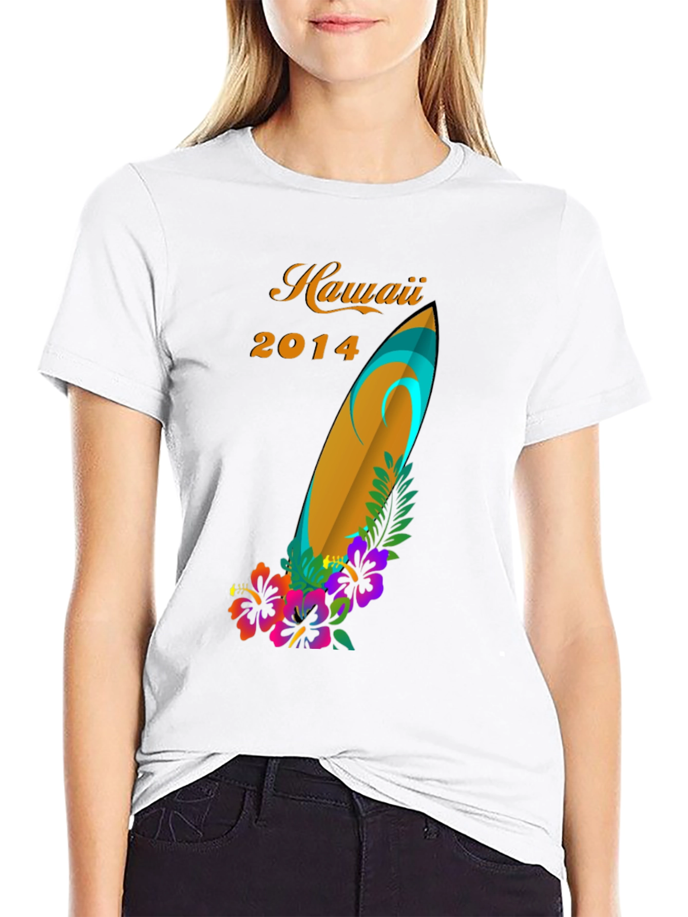 Hawaii 2014 Surfboard Floral Graphic Tee