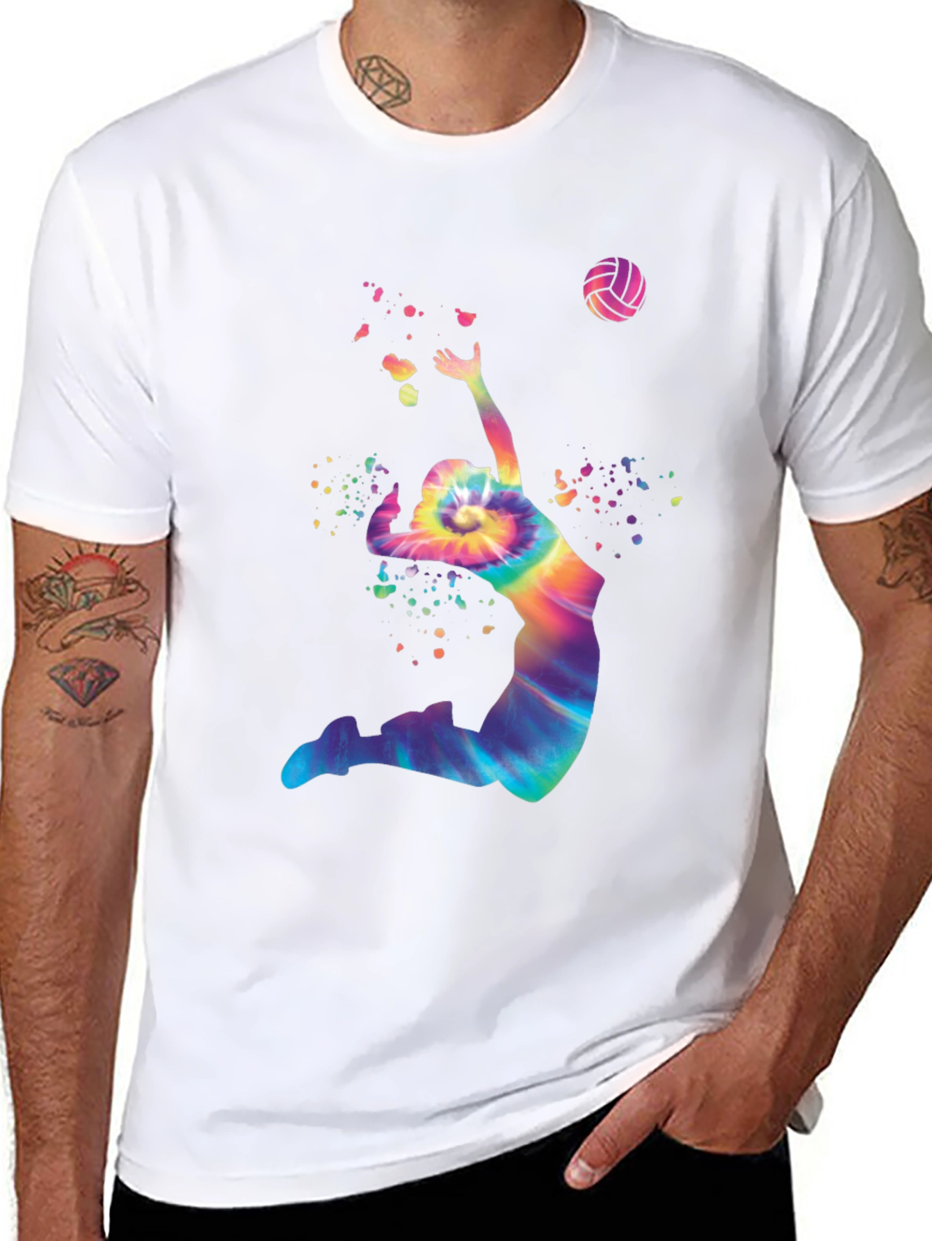 Volleyball Tie-Dye Graphic Tee - Mens Black T-Shirt