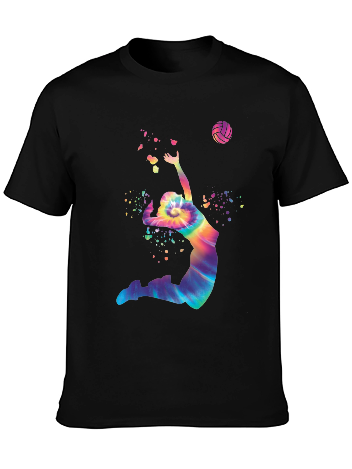 Volleyball Tie-Dye Graphic Tee - Mens Black T-Shirt