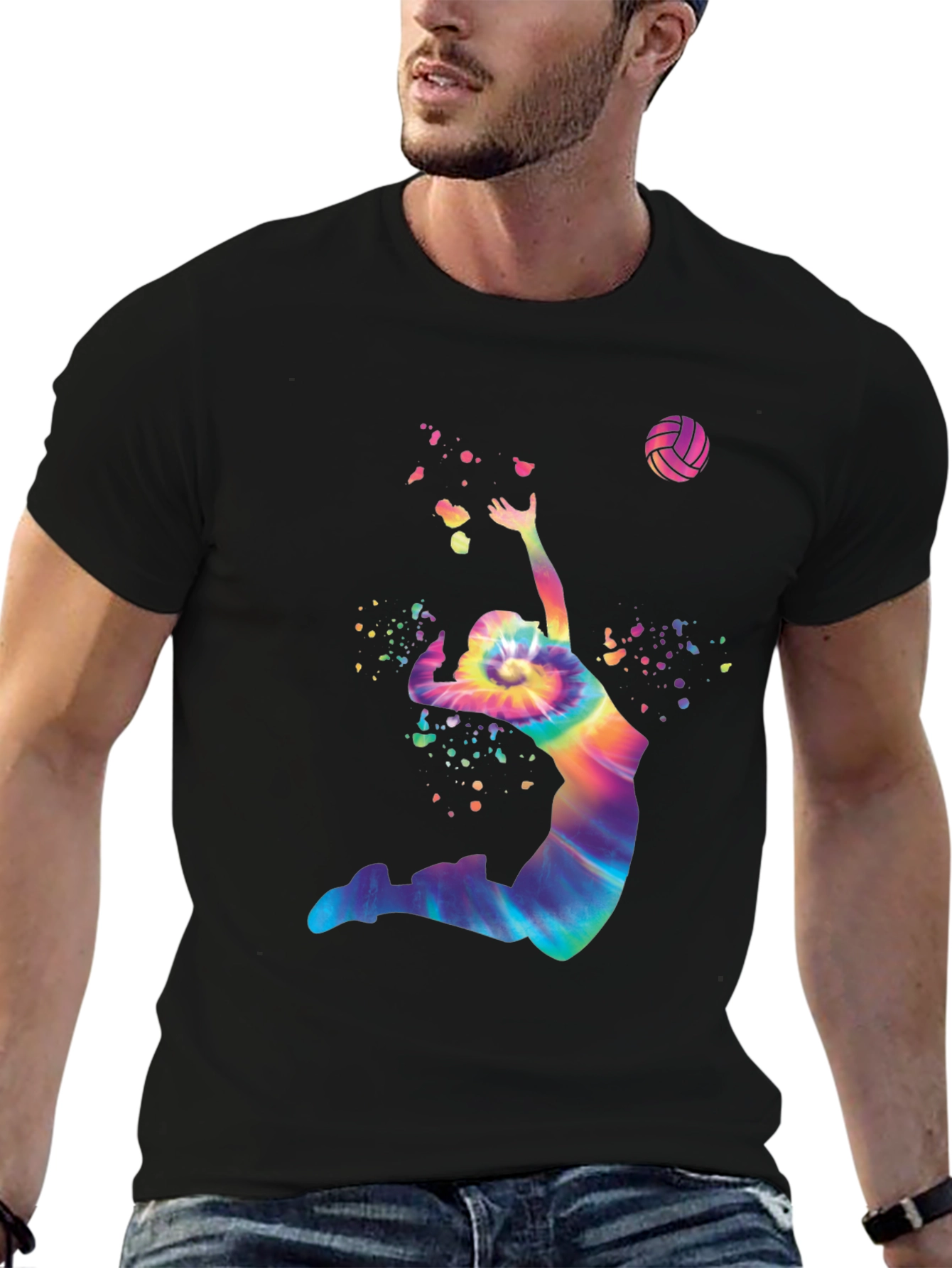 Volleyball Tie-Dye Graphic Tee - Mens Black T-Shirt