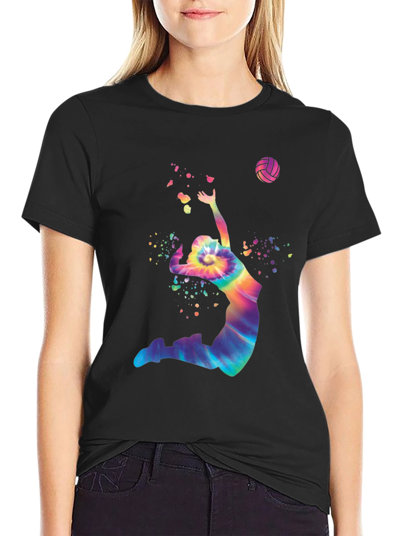 Volleyball Tie-Dye Graphic Tee - Mens Black T-Shirt