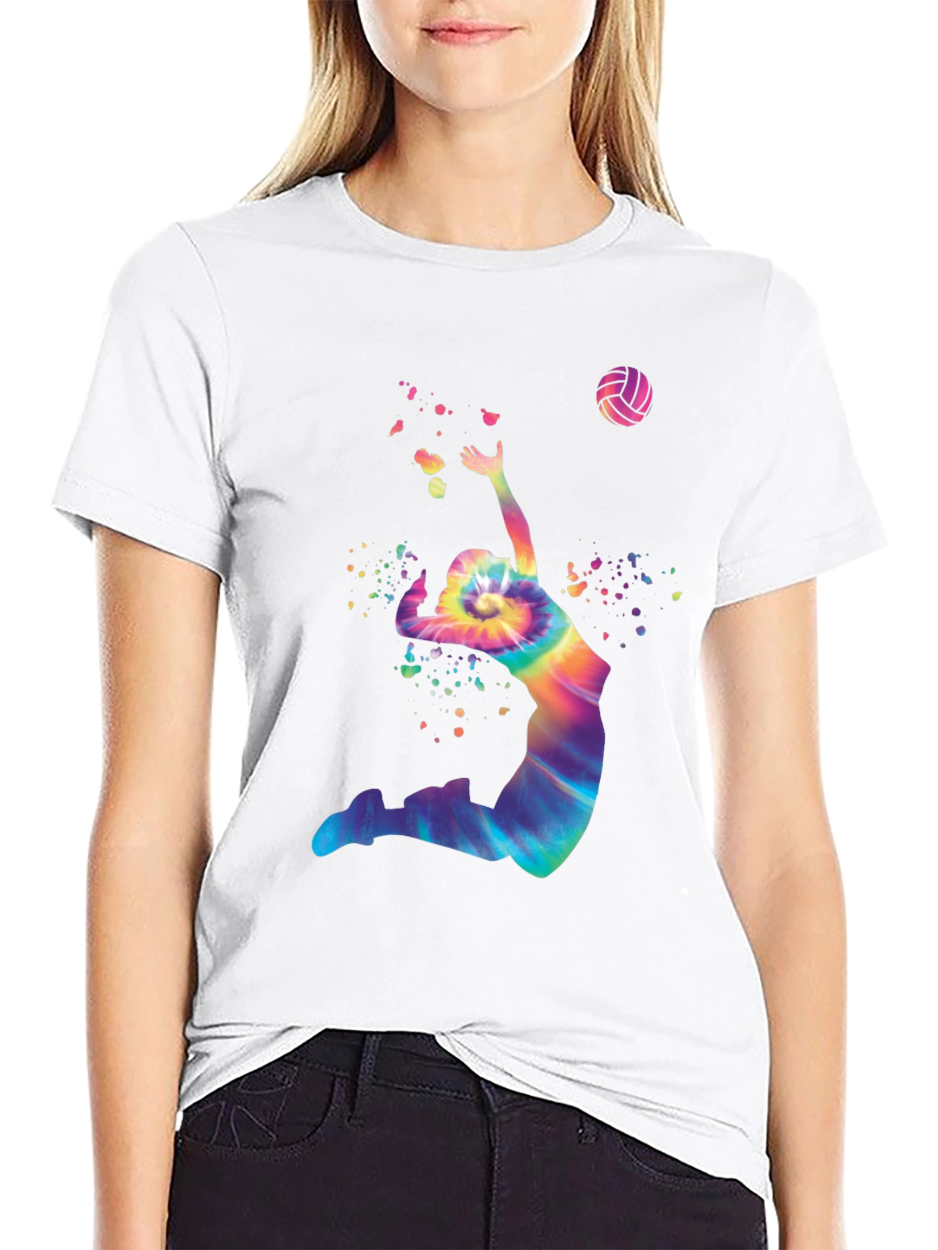 Volleyball Tie-Dye Graphic Tee - Mens Black T-Shirt