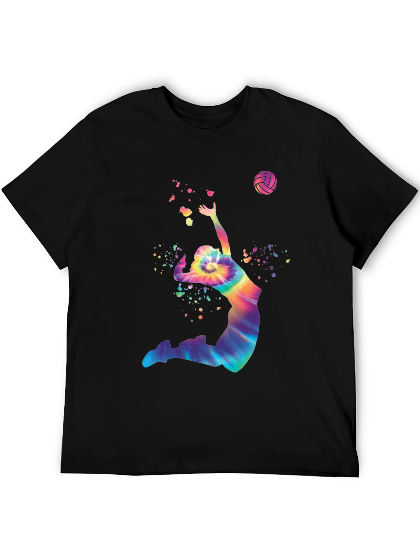 Volleyball Tie-Dye Graphic Tee - Mens Black T-Shirt
