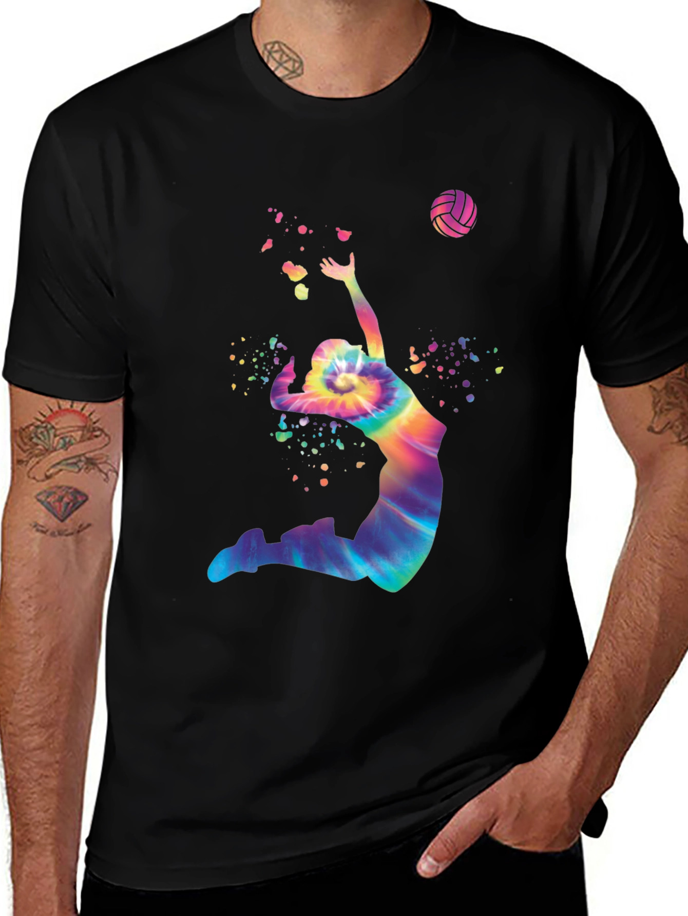 Volleyball Tie-Dye Graphic Tee - Mens Black T-Shirt