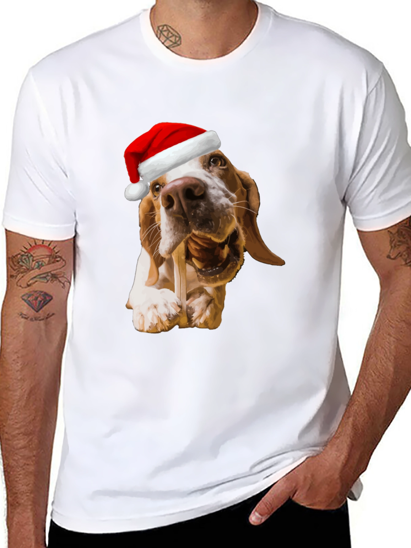 Dog with Santa Hat Graphic T-Shirt