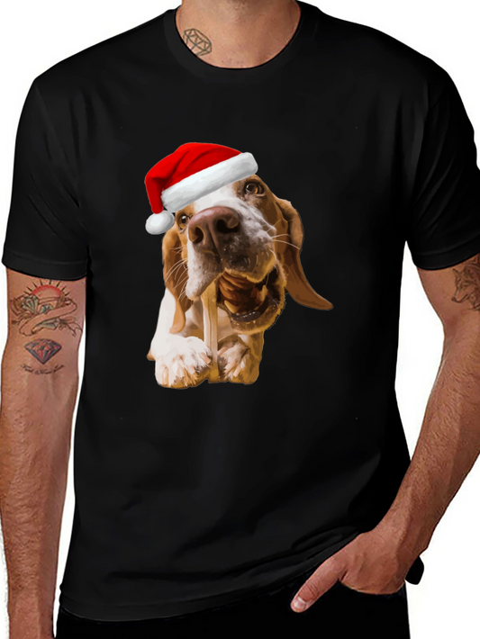 Dog with Santa Hat Graphic T-Shirt