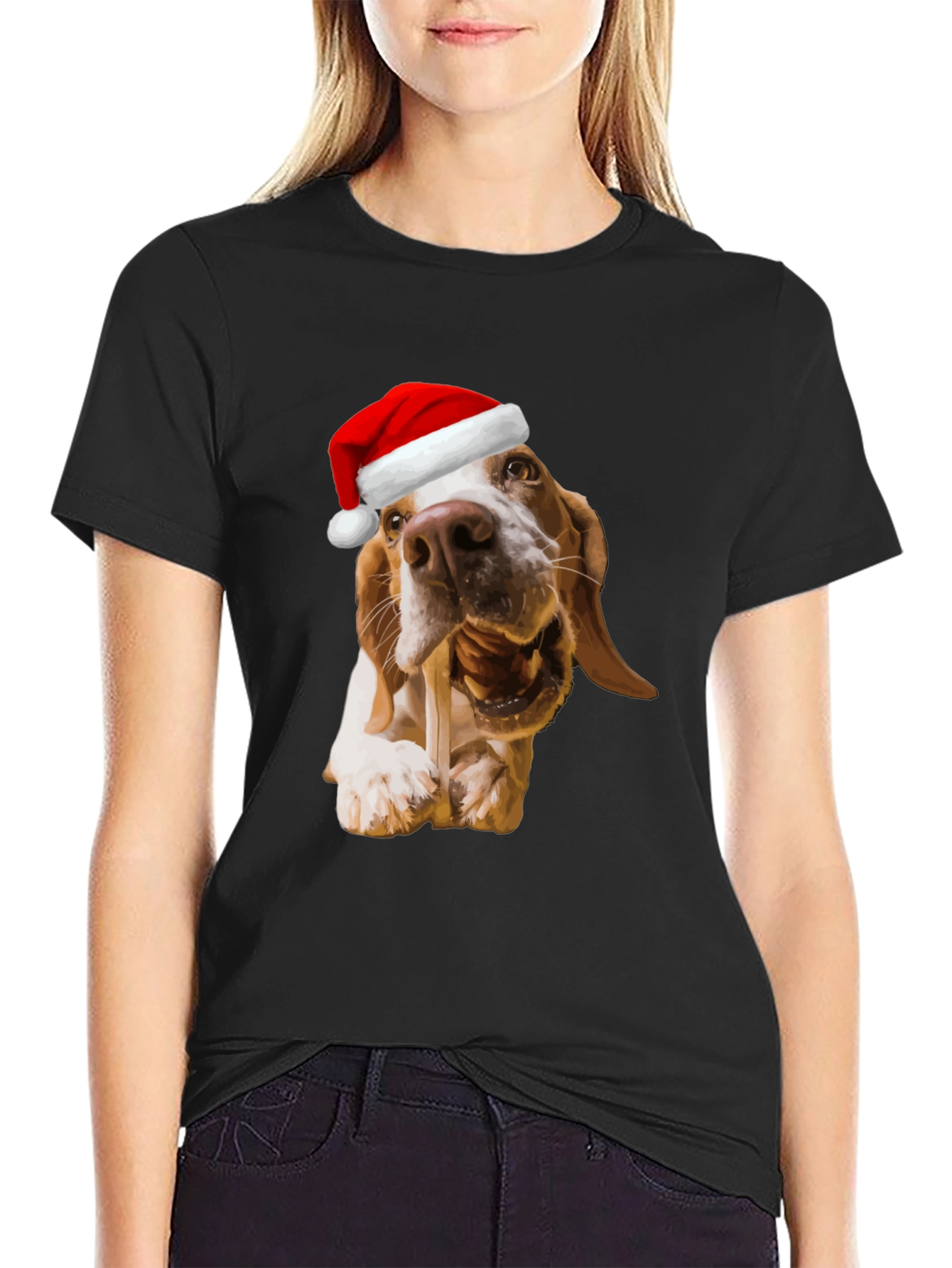 Dog with Santa Hat Graphic T-Shirt