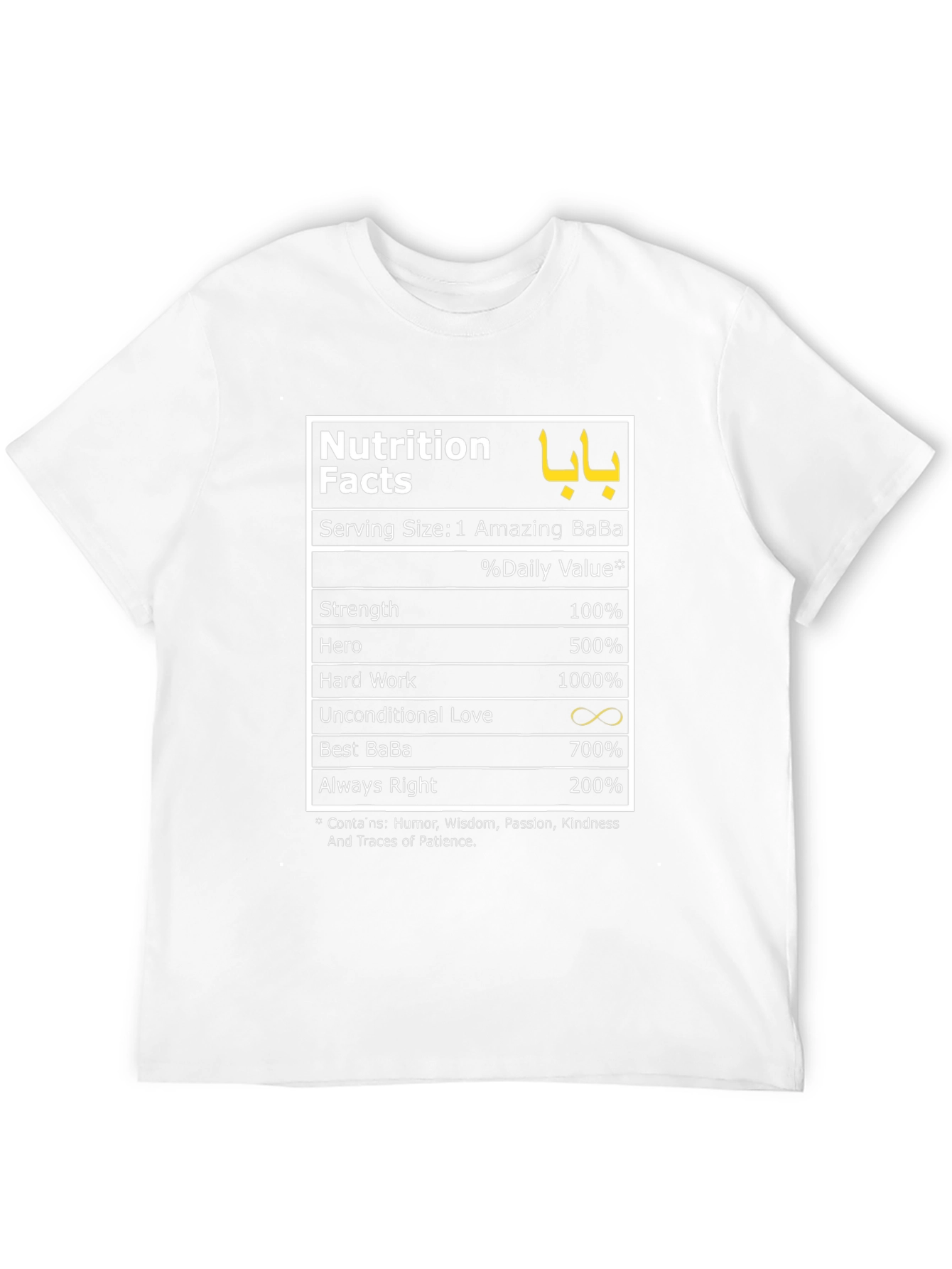 Amazing BaBa Nutrition Facts Graphic T-Shirt