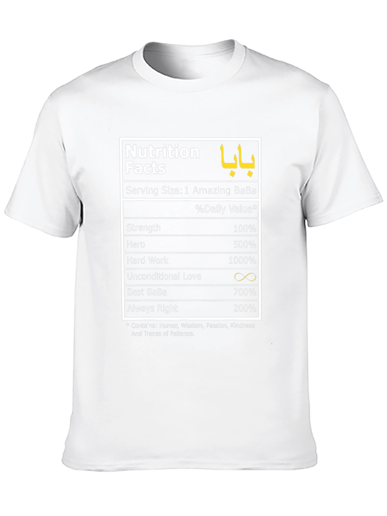 Amazing BaBa Nutrition Facts Graphic T-Shirt