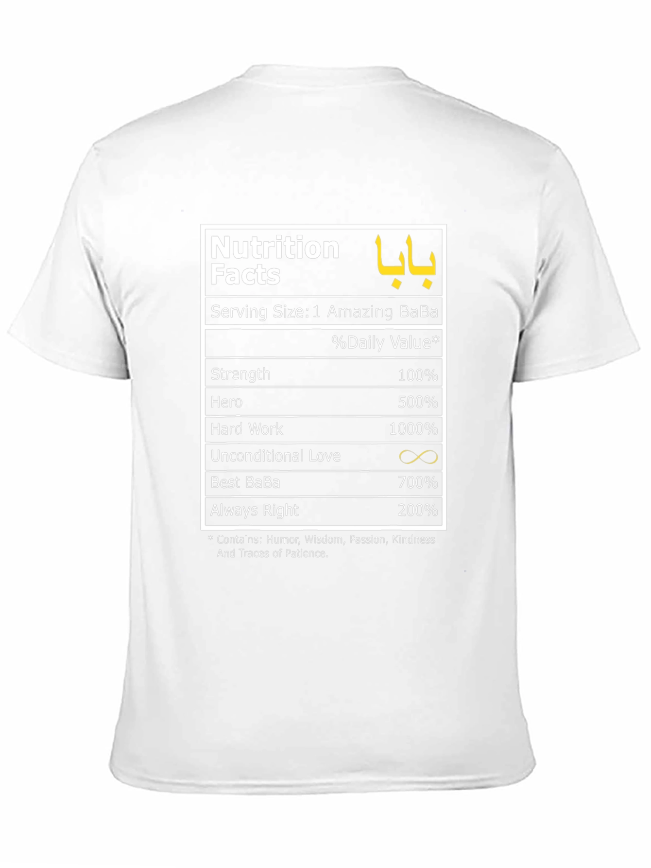 Amazing BaBa Nutrition Facts Graphic T-Shirt