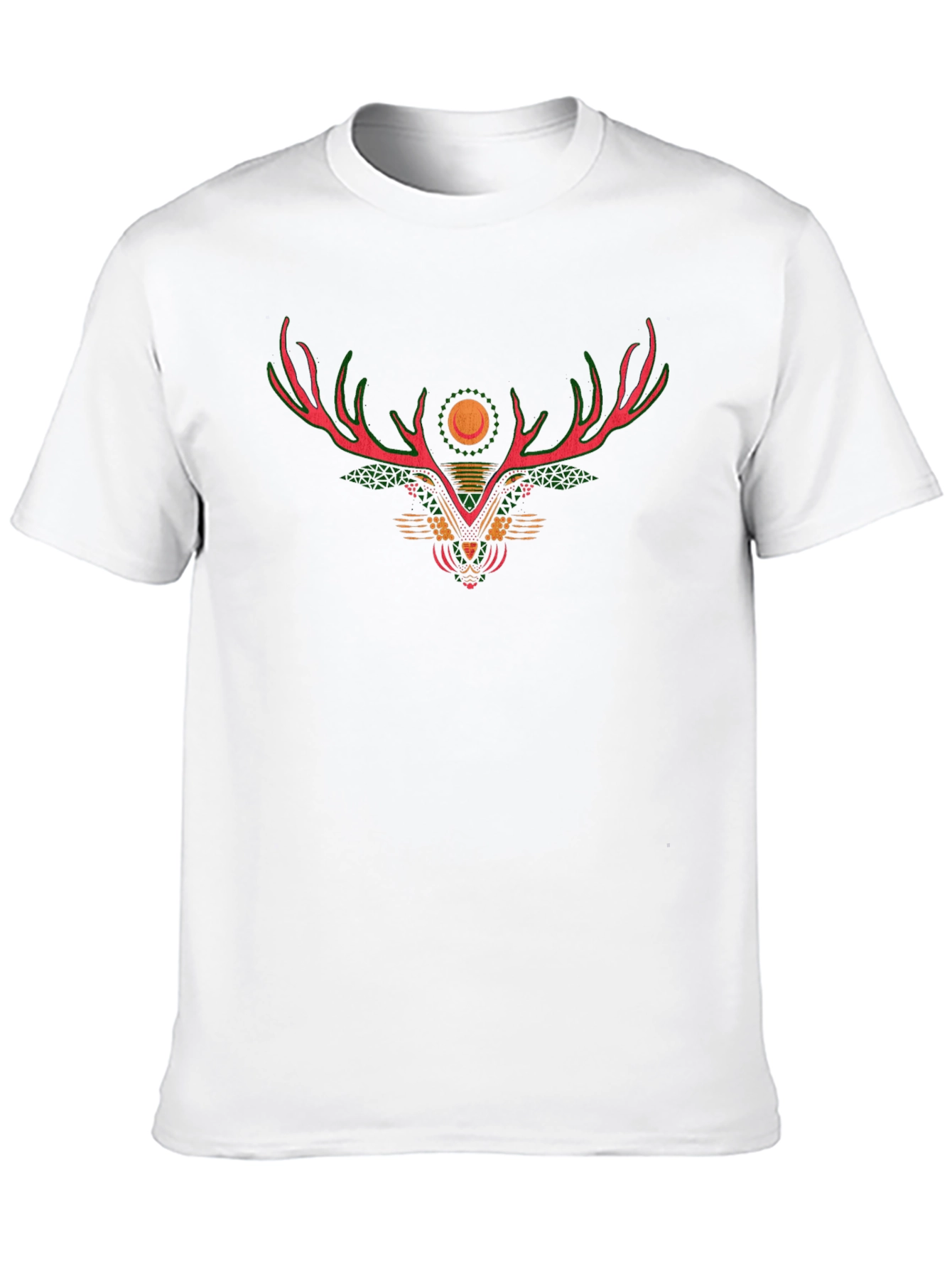 Geometric Deer Antler Graphic Black T-Shirt