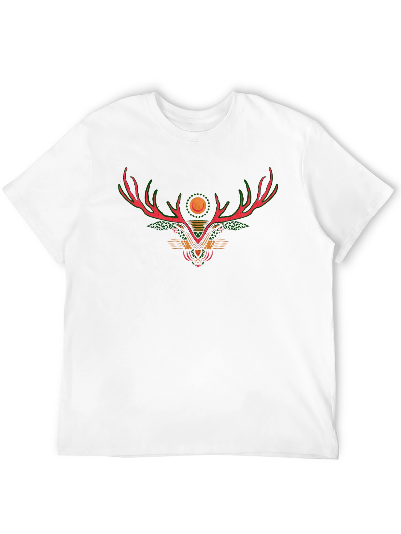 Geometric Deer Antler Graphic Black T-Shirt