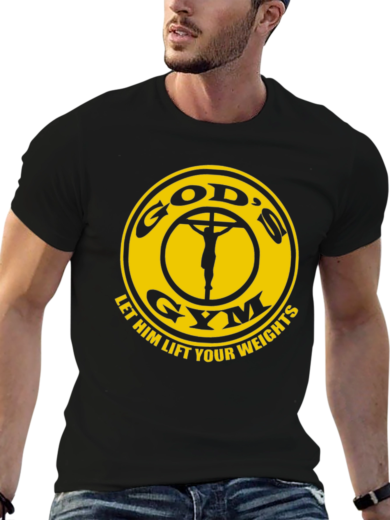 Gods Gym Black T-Shirt: Lift Your Weights in Faith