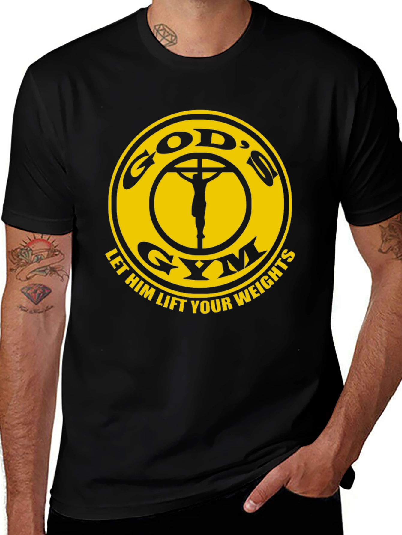 Gods Gym Black T-Shirt: Lift Your Weights in Faith