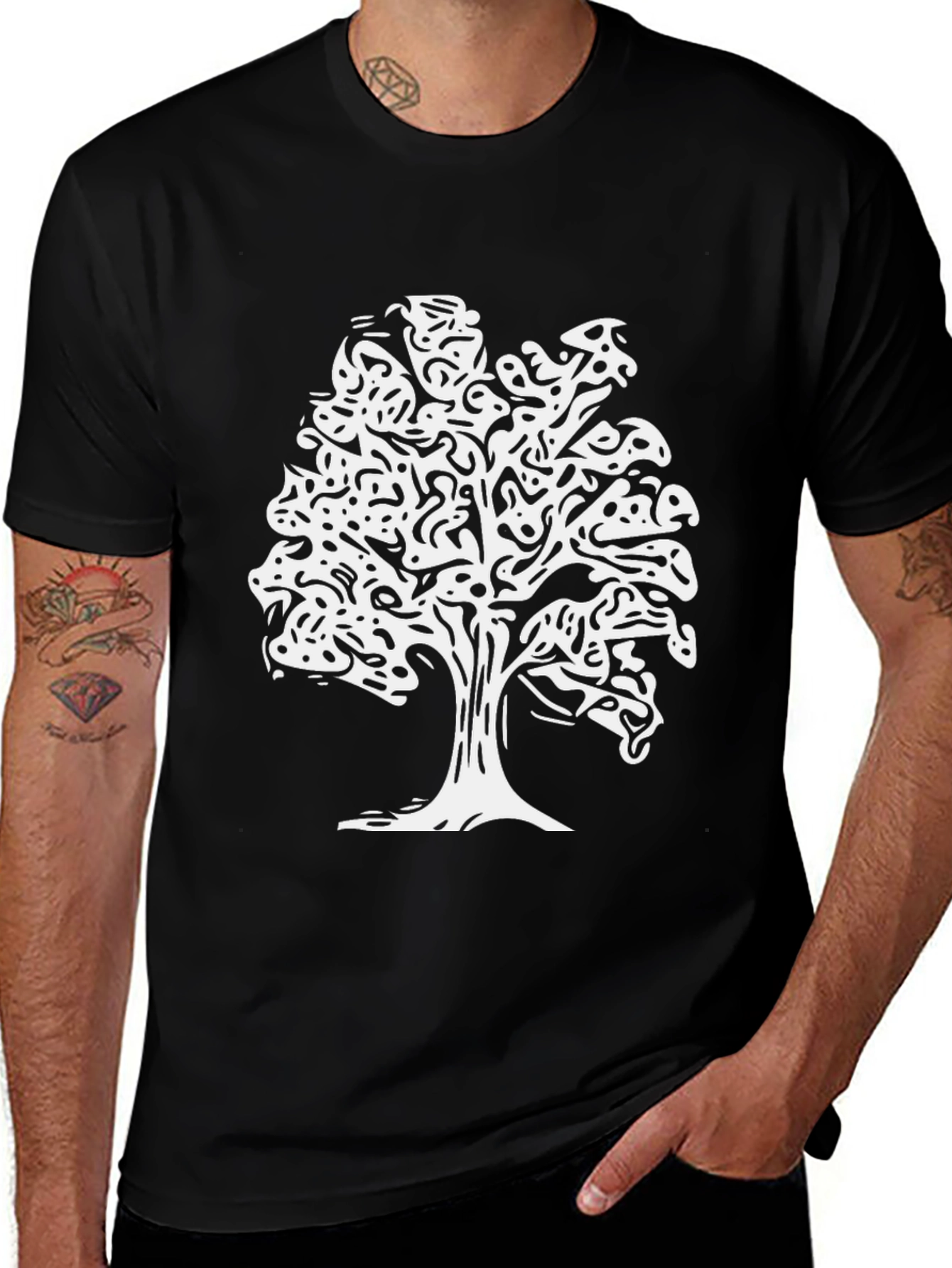 Tree Silhouette Graphic Print Tee - Black