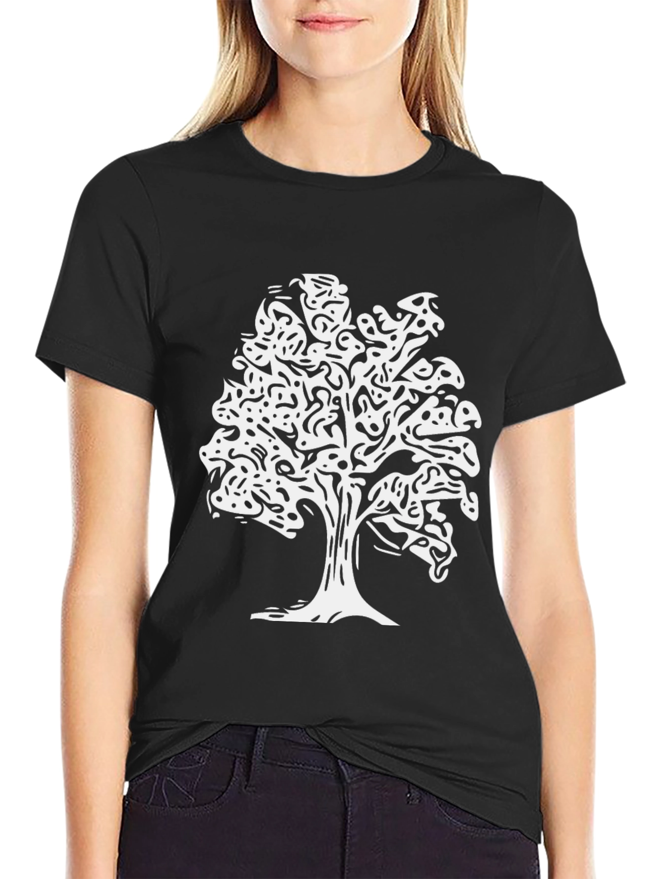 Tree Silhouette Graphic Print Tee - Black
