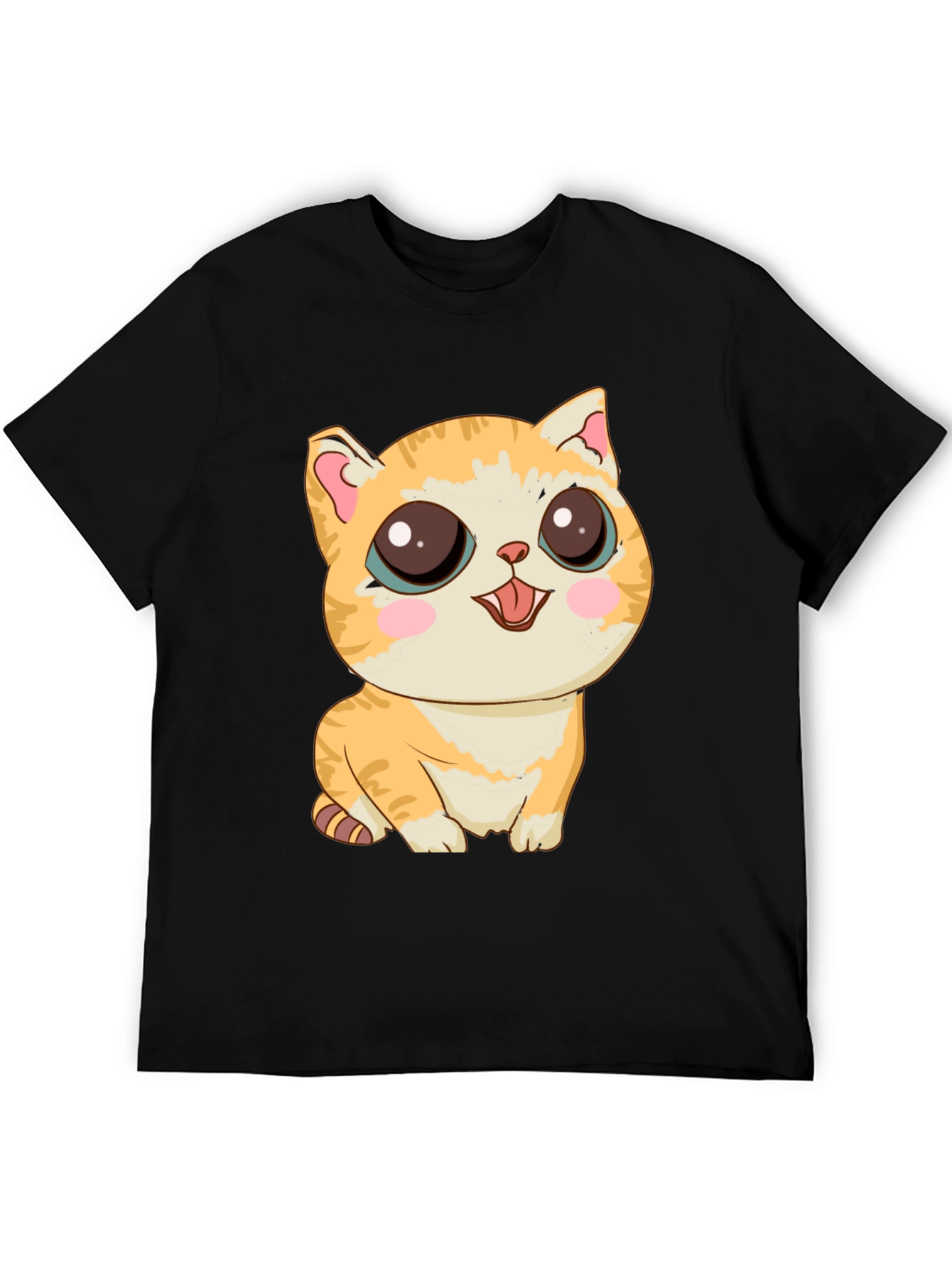 Cute Cartoon Cat Graphic T-Shirt - Black