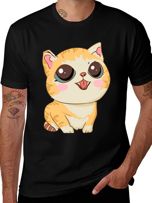 Cute Cartoon Cat Graphic T-Shirt - Black