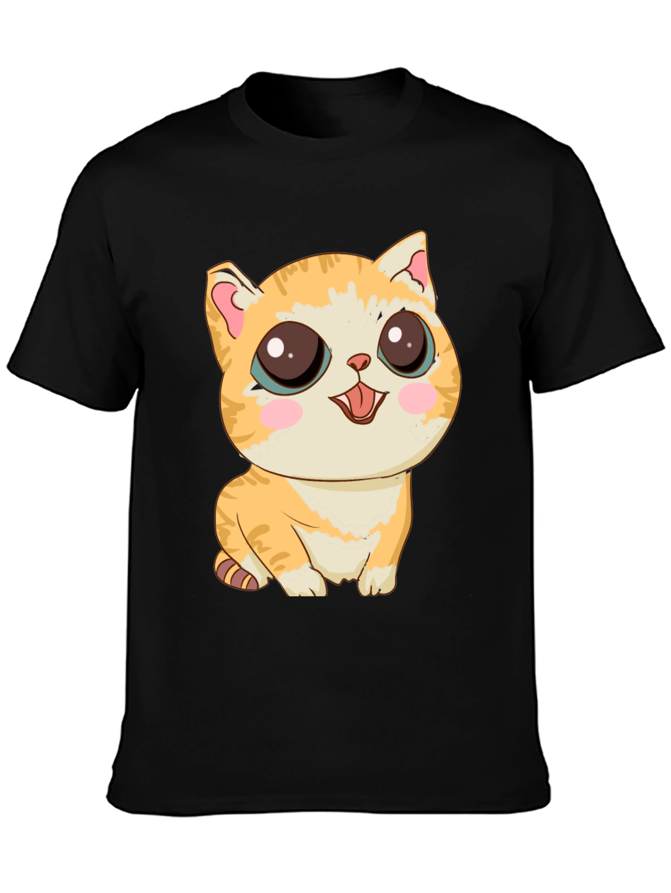Cute Cartoon Cat Graphic T-Shirt - Black