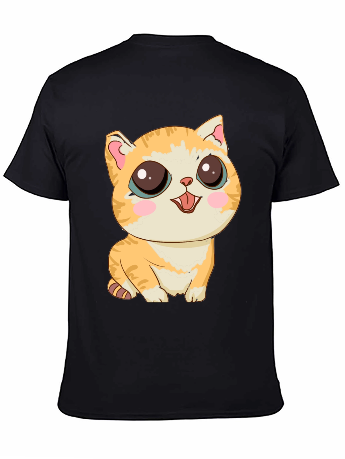 Cute Cartoon Cat Graphic T-Shirt - Black
