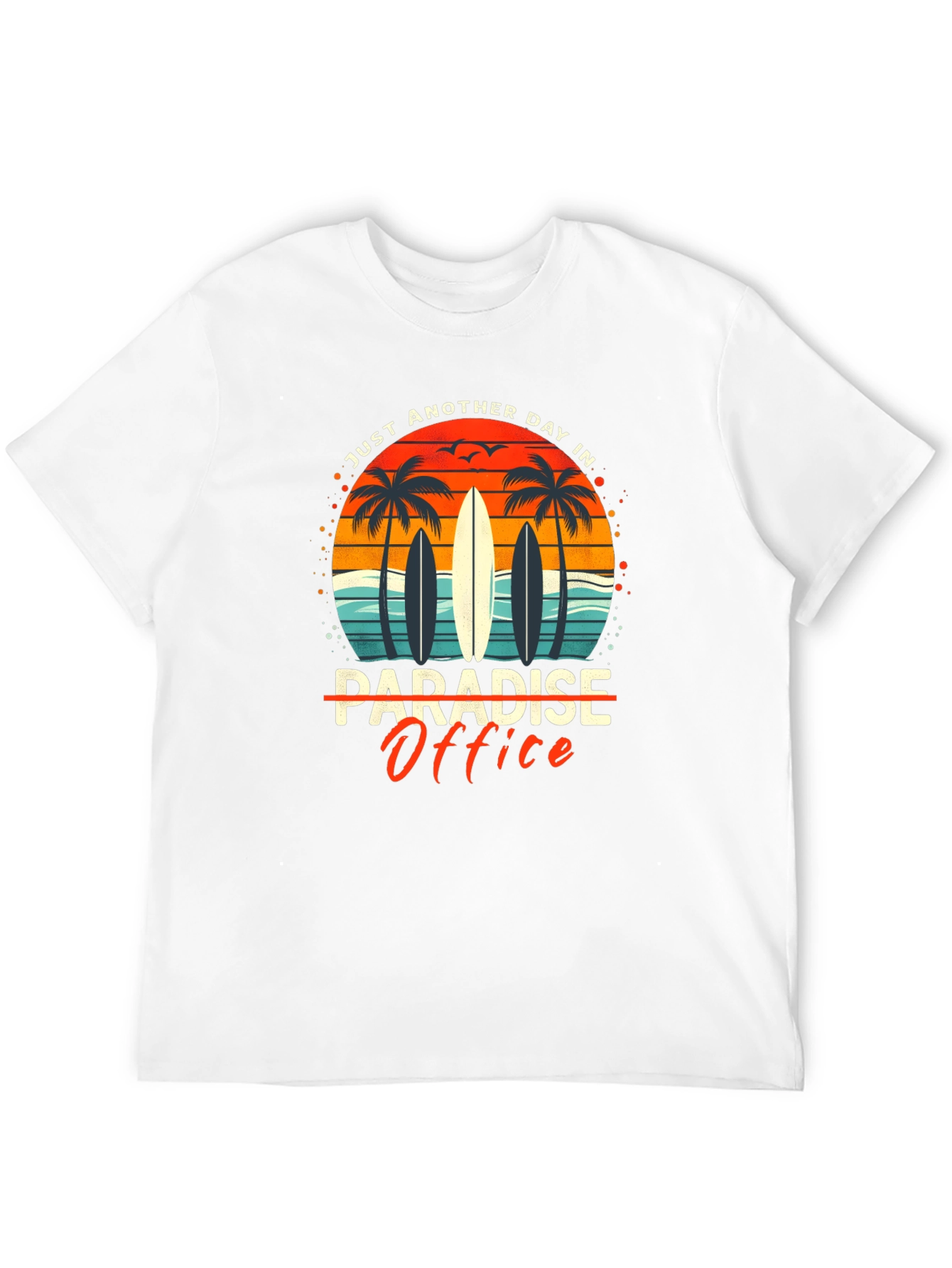 Paradise Office Graphic T-Shirt - Beach Surfboard Design