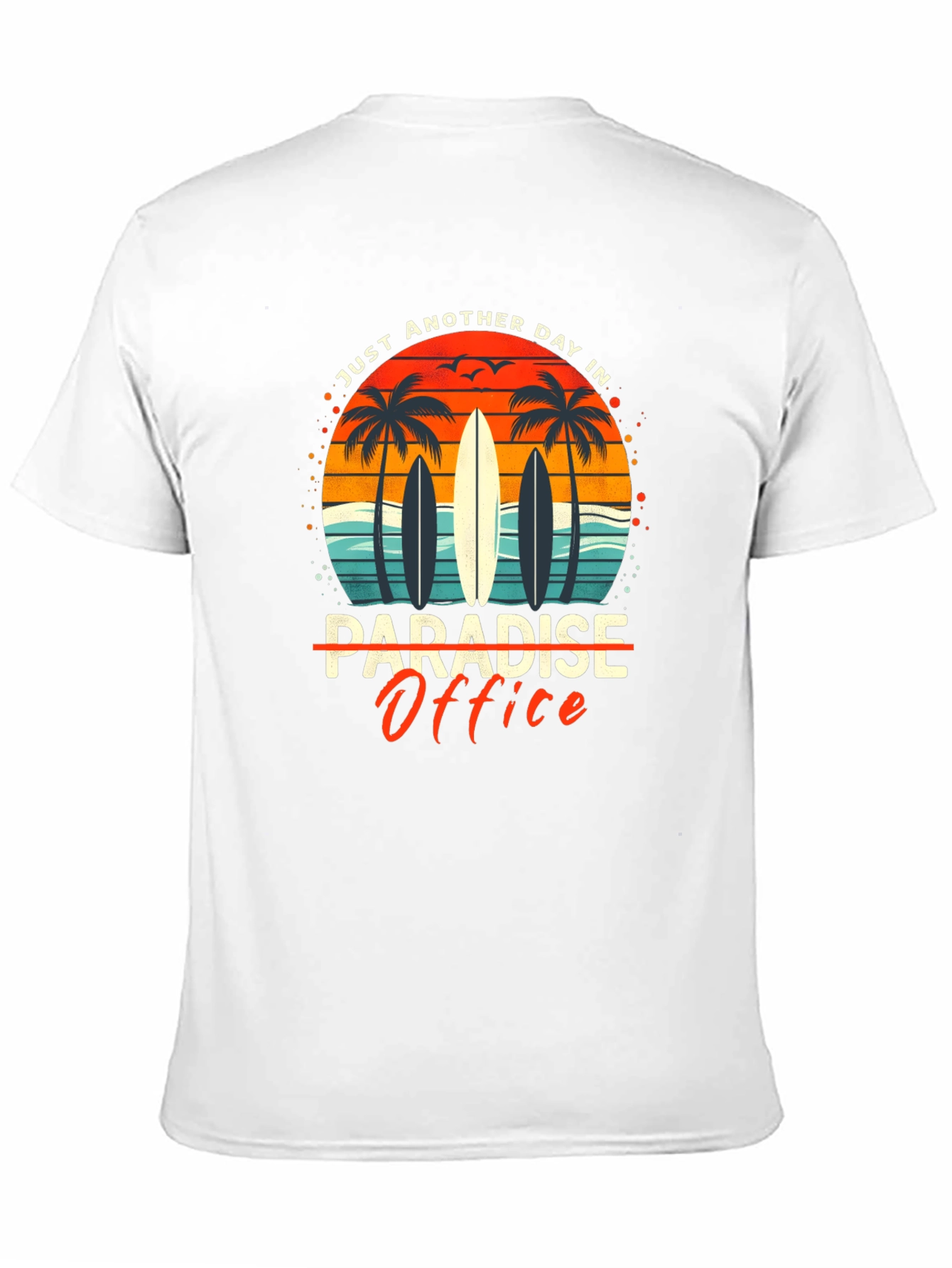 Paradise Office Graphic T-Shirt - Beach Surfboard Design