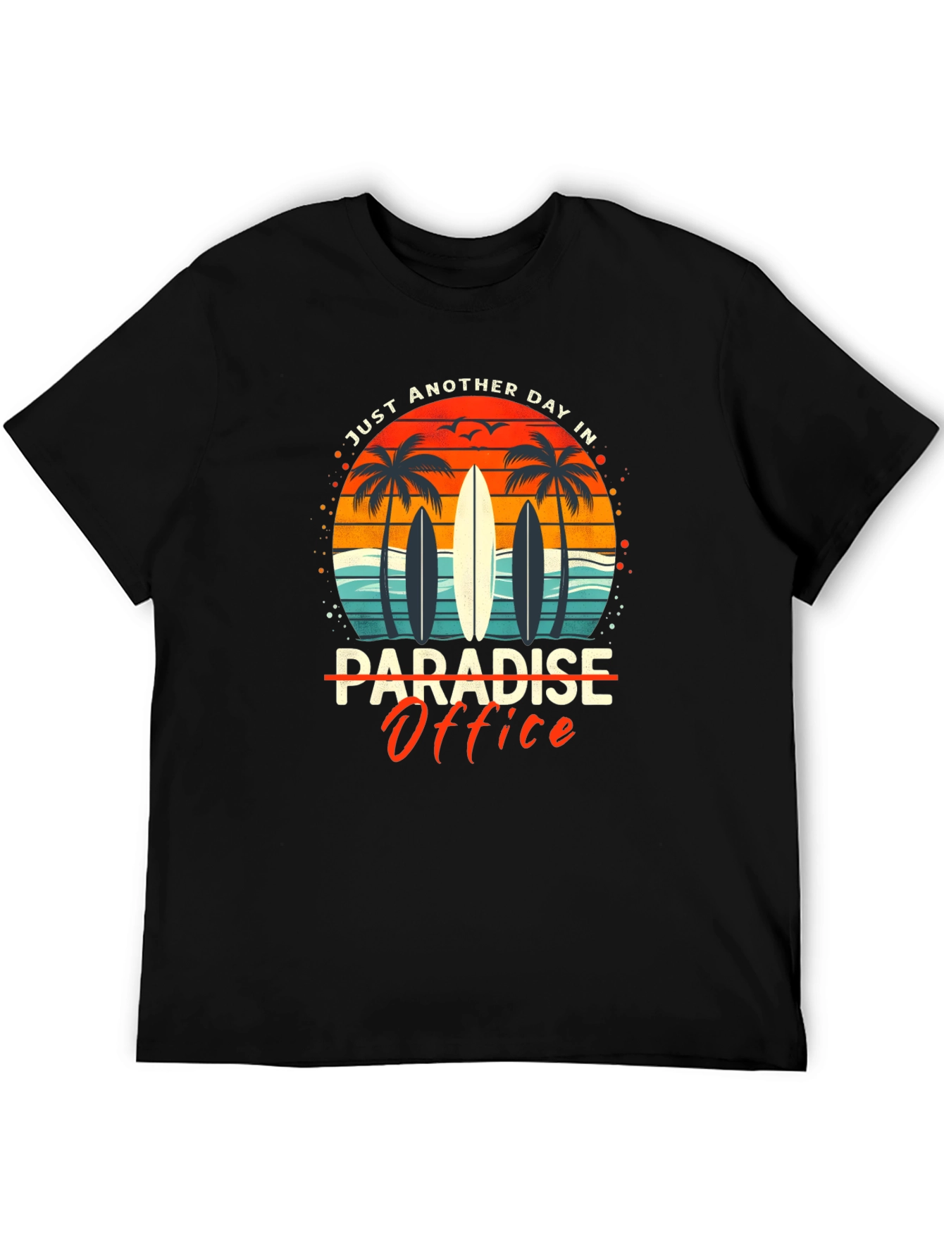 Paradise Office Graphic T-Shirt - Beach Surfboard Design