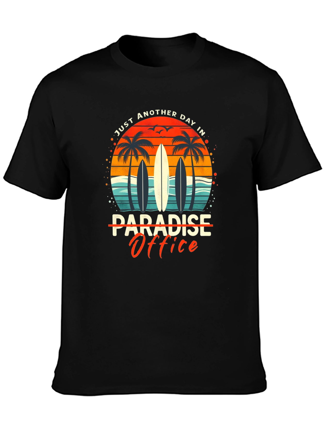 Paradise Office Graphic T-Shirt - Beach Surfboard Design