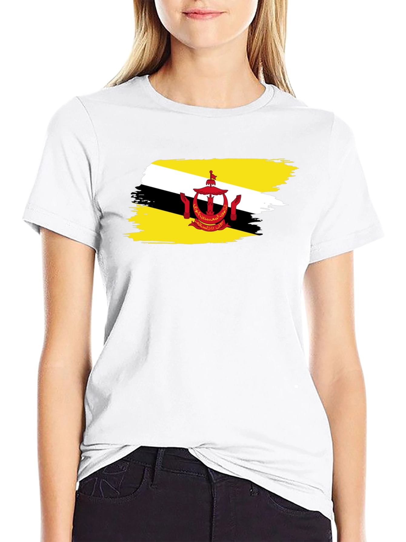 Brunei Flag Brush Stroke Graphic Tee - Black