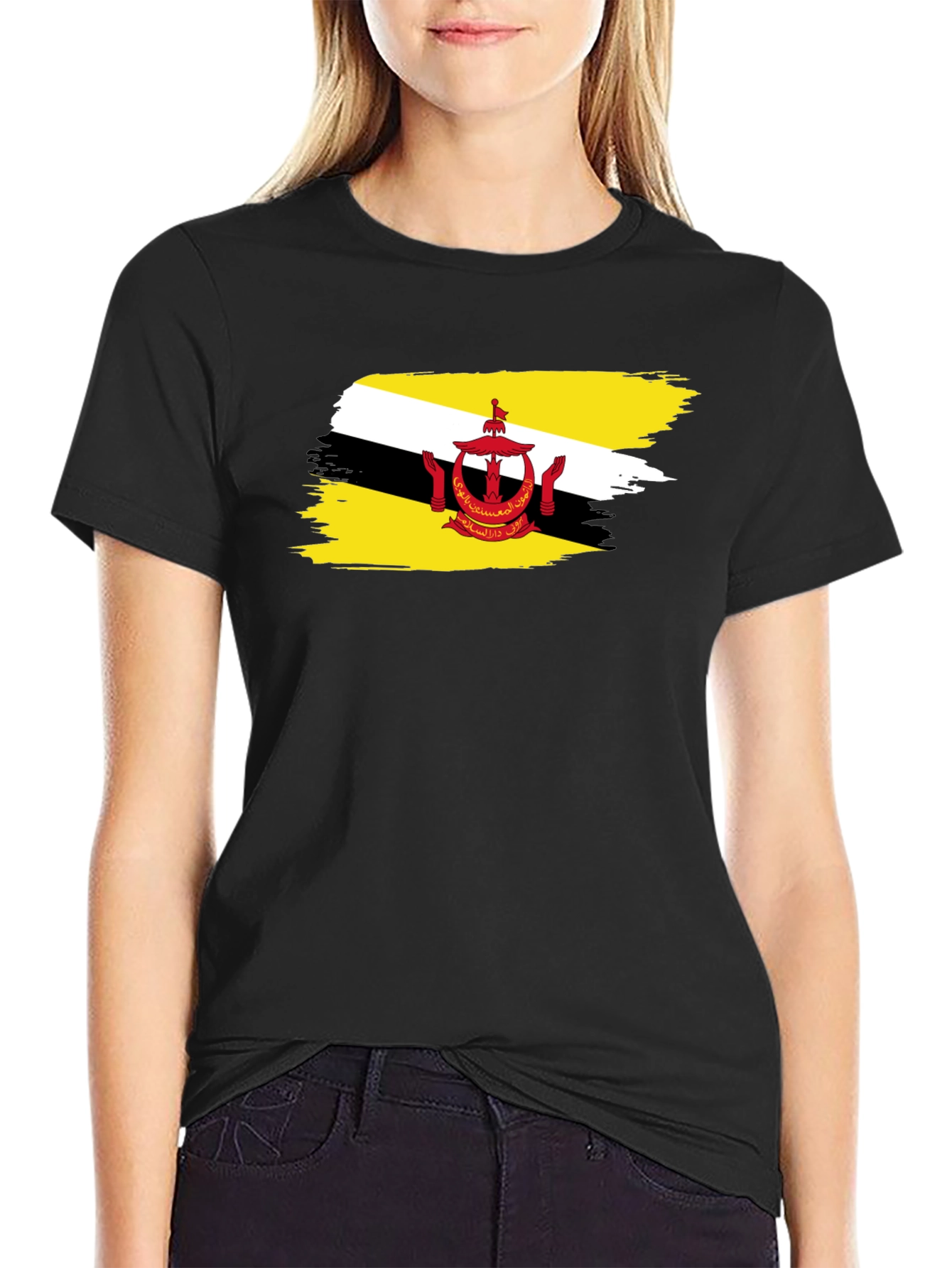 Brunei Flag Brush Stroke Graphic Tee - Black