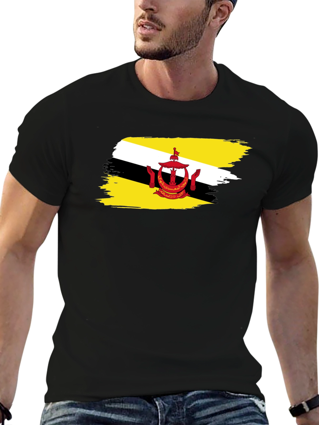 Brunei Flag Brush Stroke Graphic Tee - Black