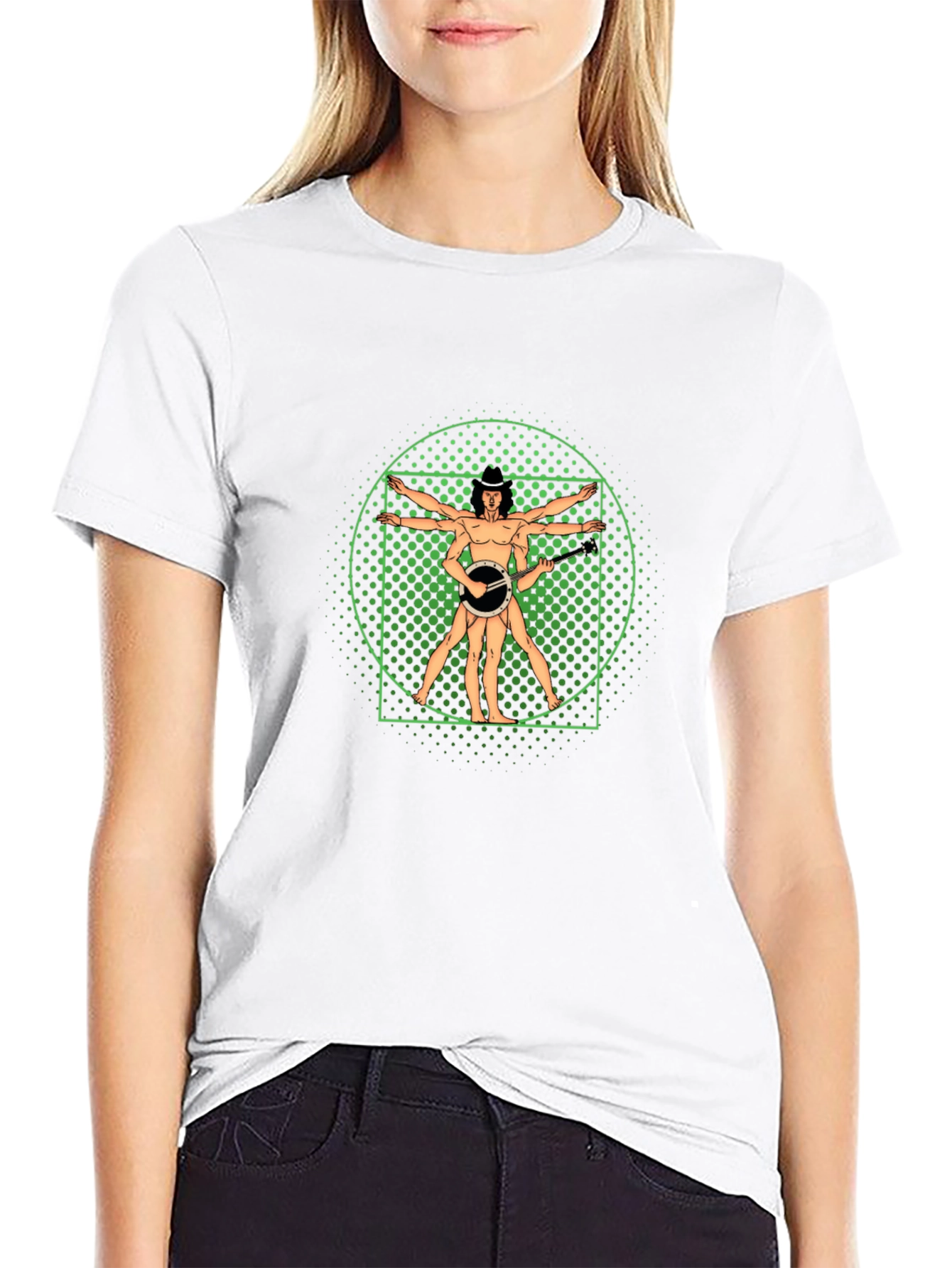 Vitruvian Banjo Player Black T-Shirt