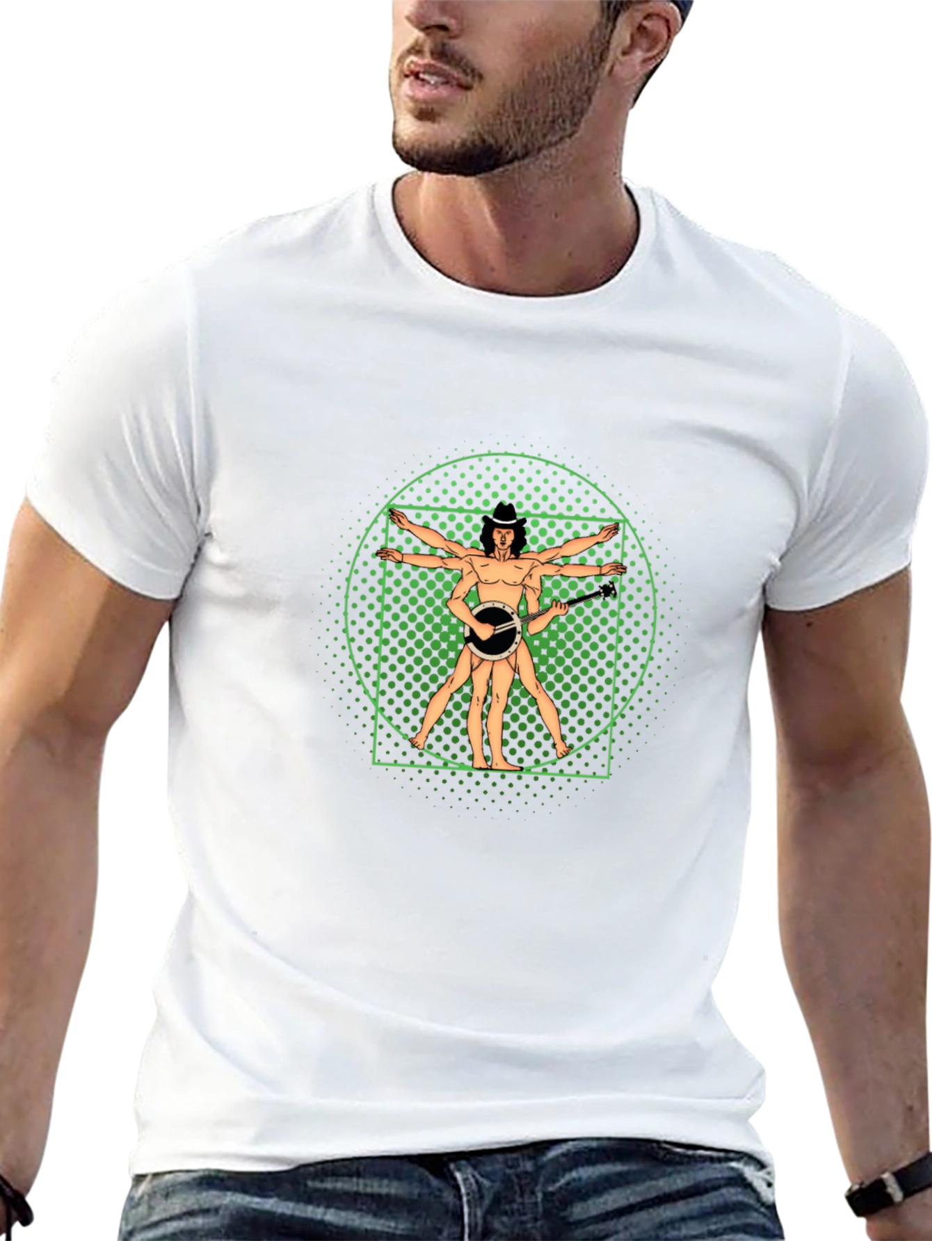 Vitruvian Banjo Player Black T-Shirt