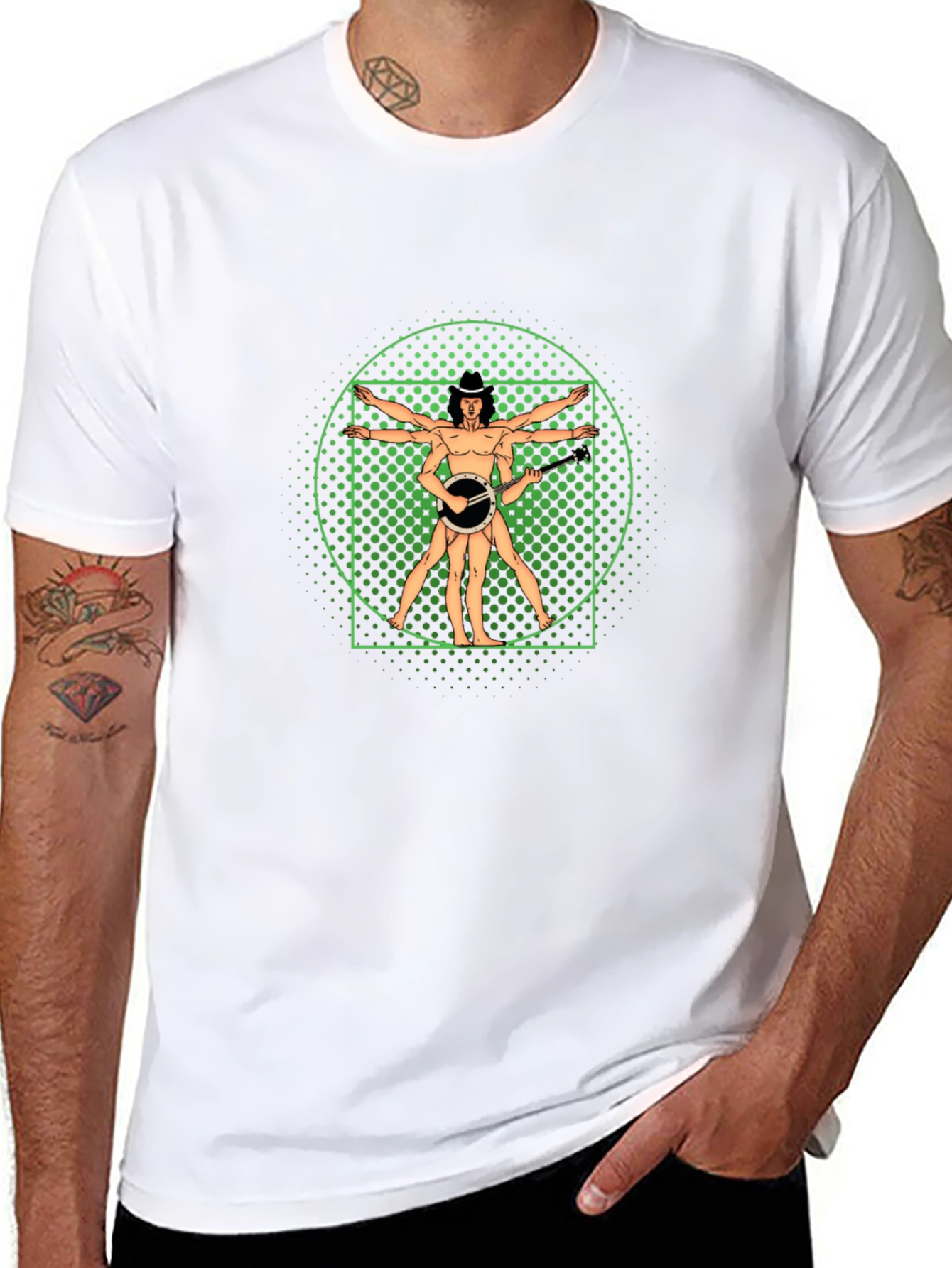 Vitruvian Banjo Player Black T-Shirt