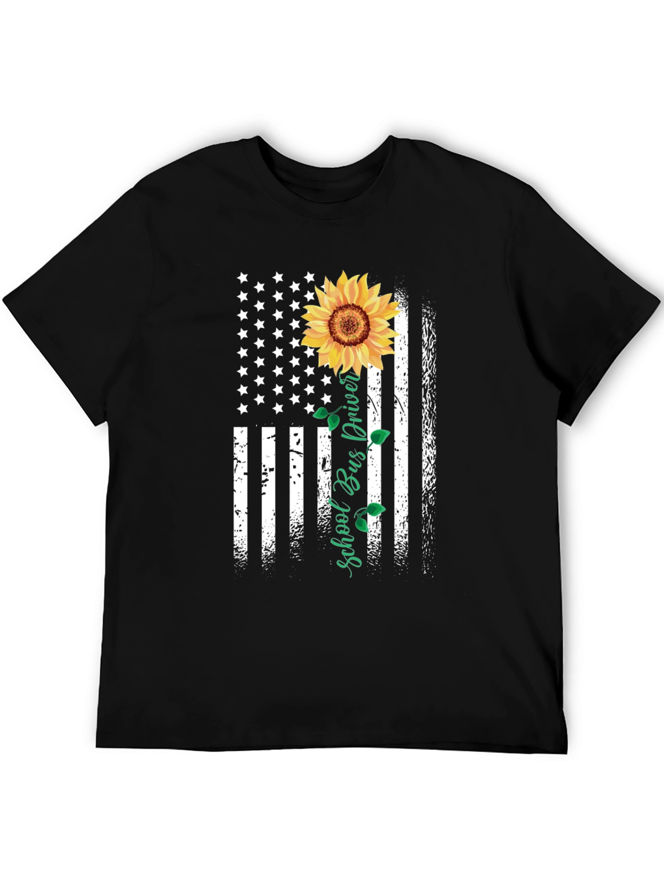 Sunflower American Flag School Bus Driver T-Shirt