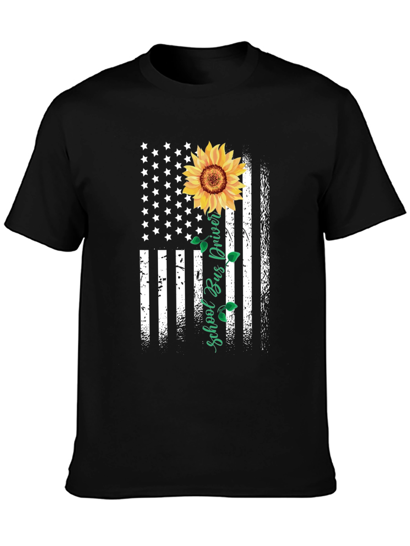 Sunflower American Flag School Bus Driver T-Shirt