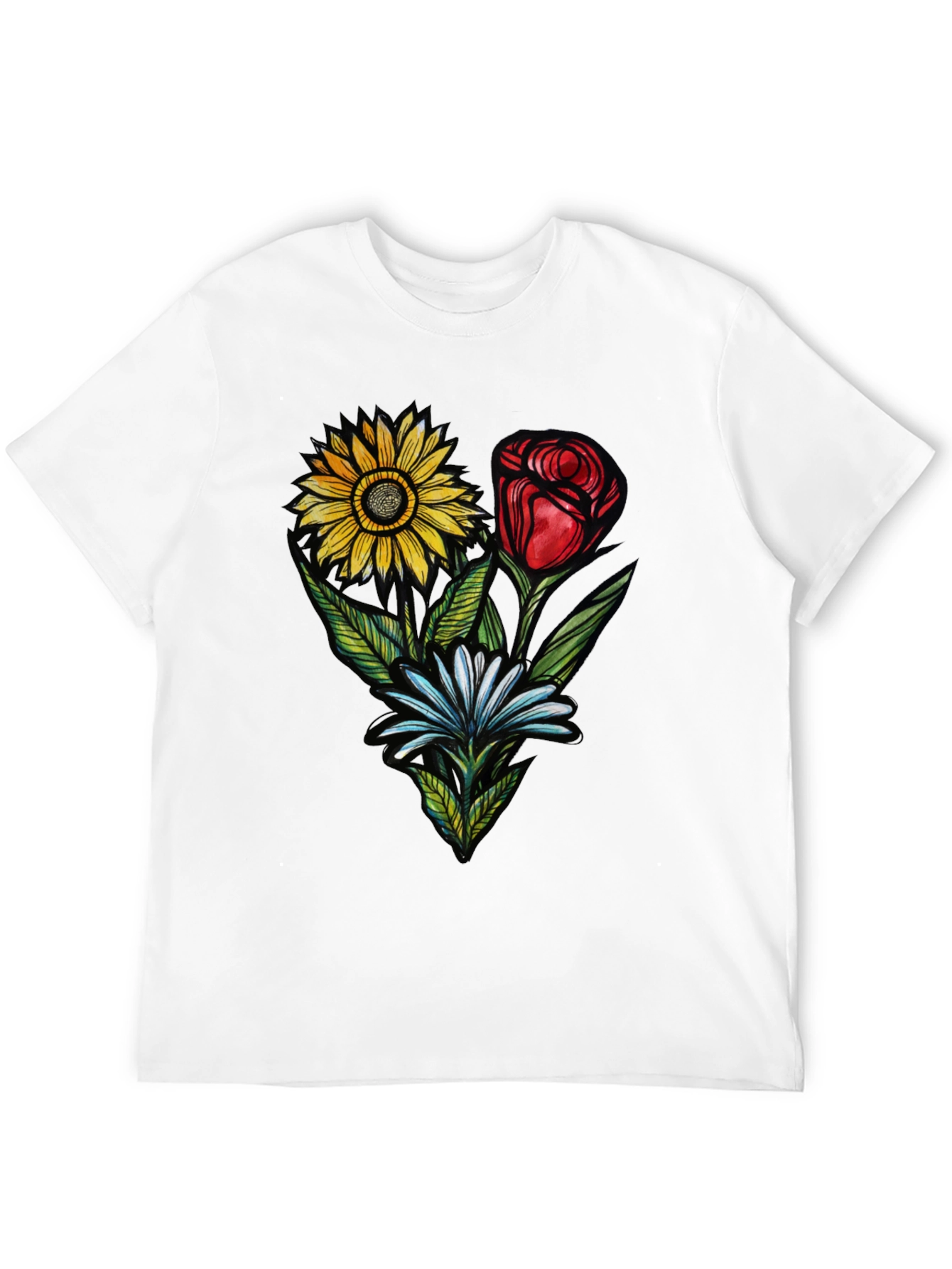 Floral Trio Black T-Shirt - Stylish Graphic Tee