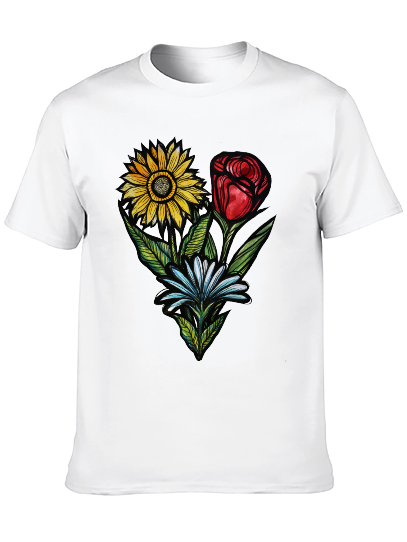 Floral Trio Black T-Shirt - Stylish Graphic Tee