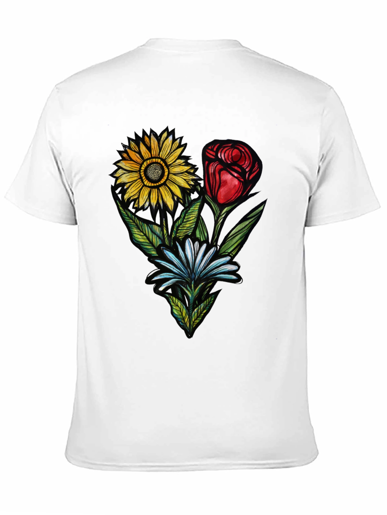 Floral Trio Black T-Shirt - Stylish Graphic Tee