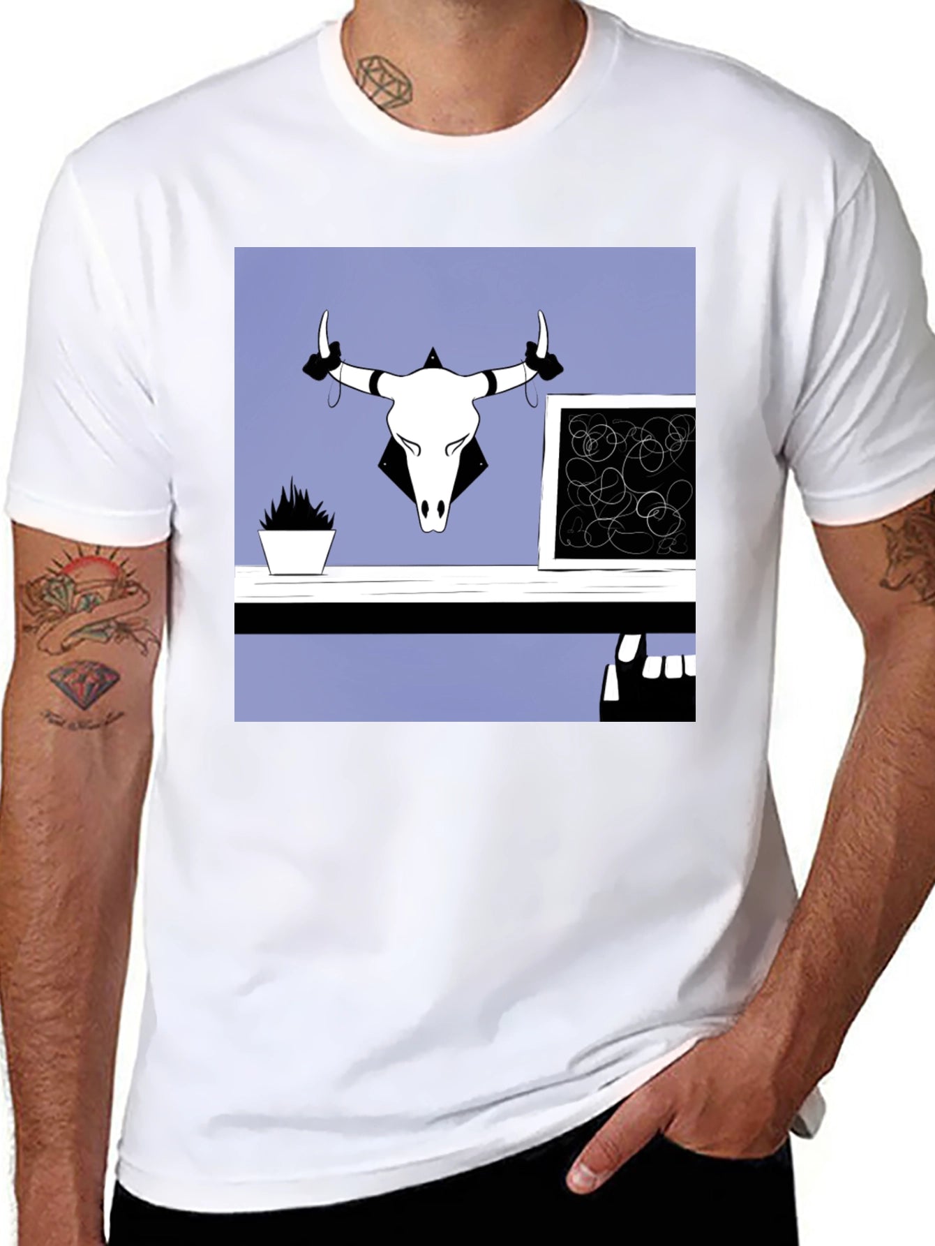 Graphic Tee with Bull Skull Art