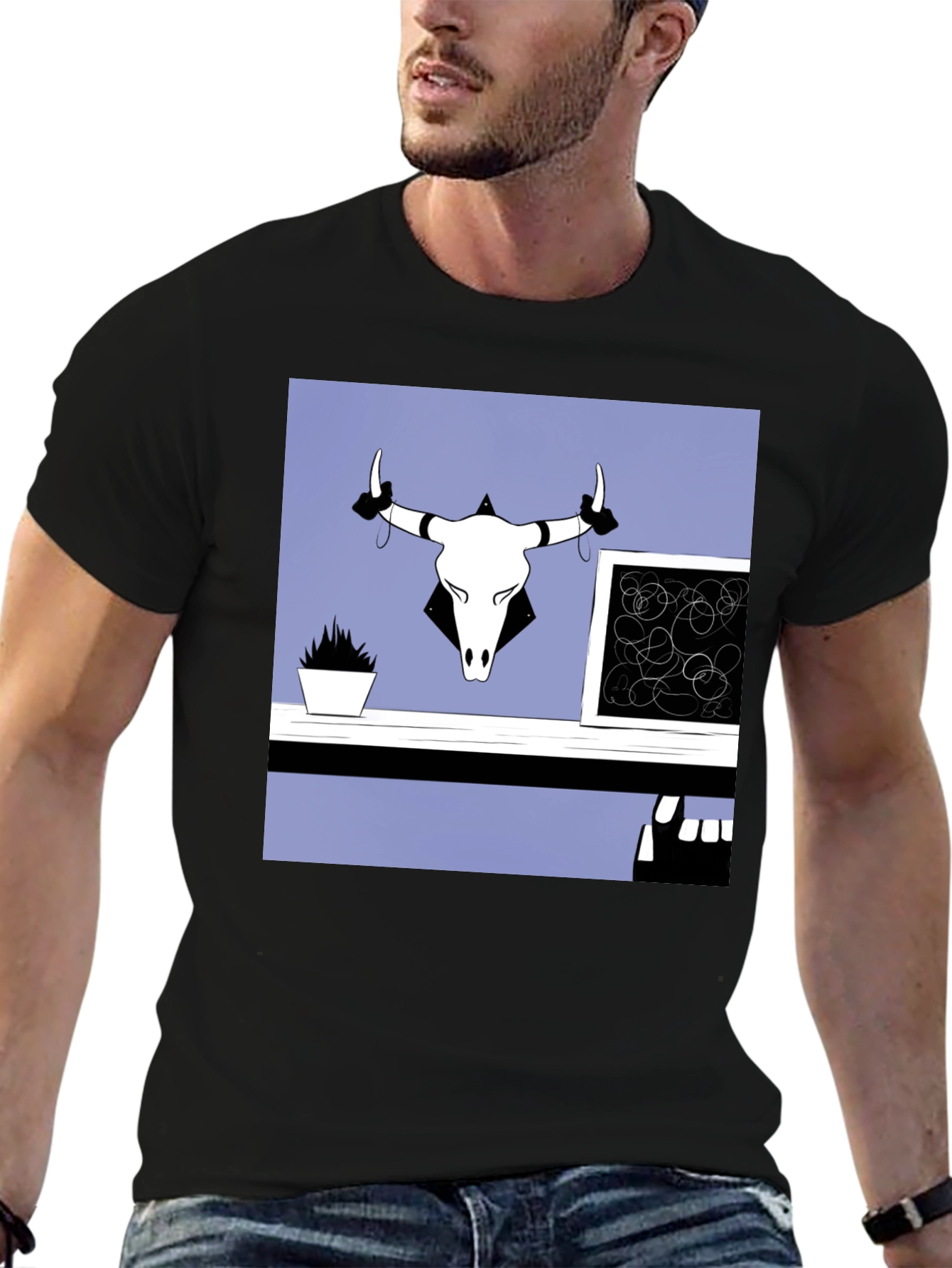 Graphic Tee with Bull Skull Art