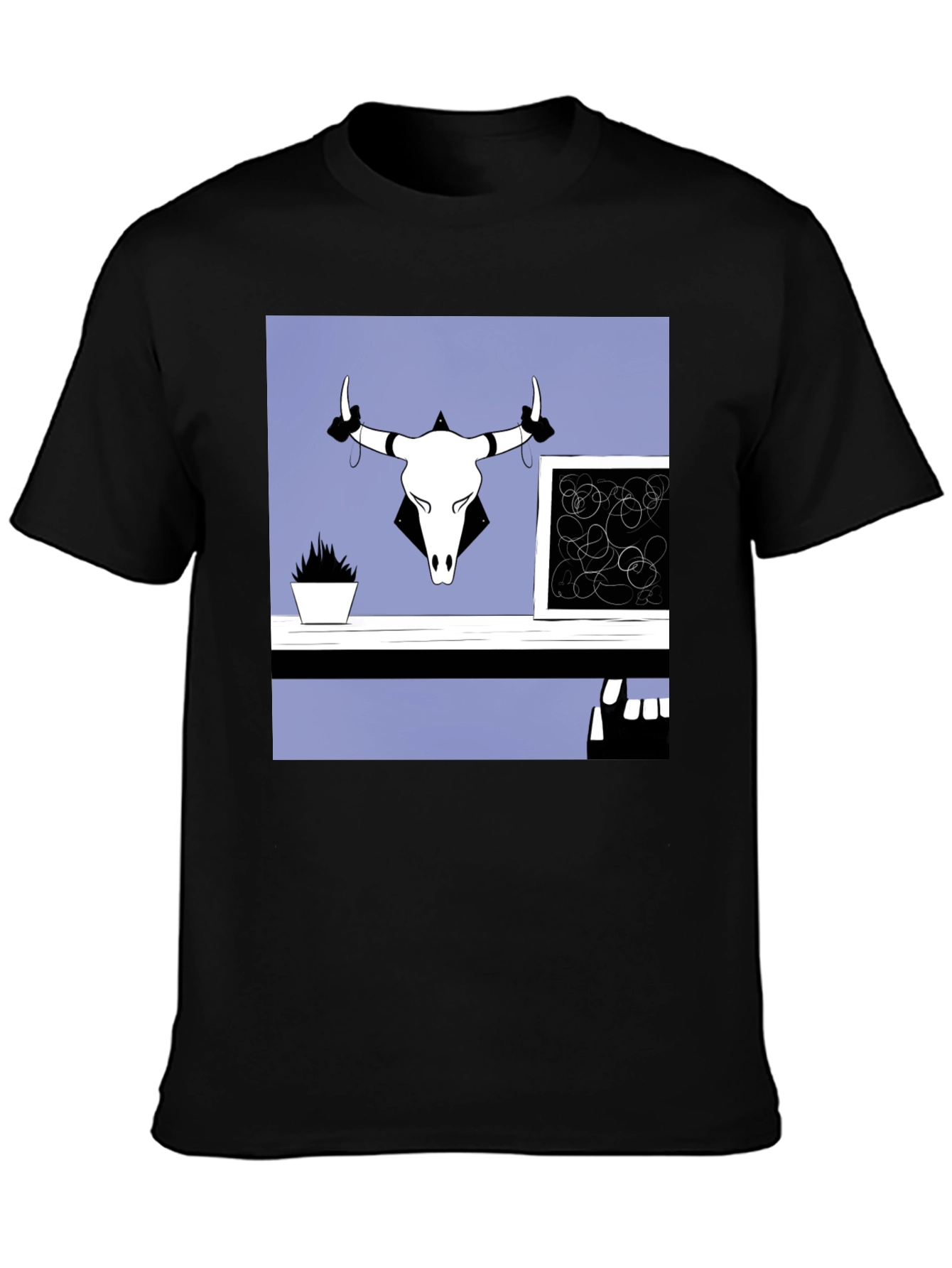 Graphic Tee with Bull Skull Art