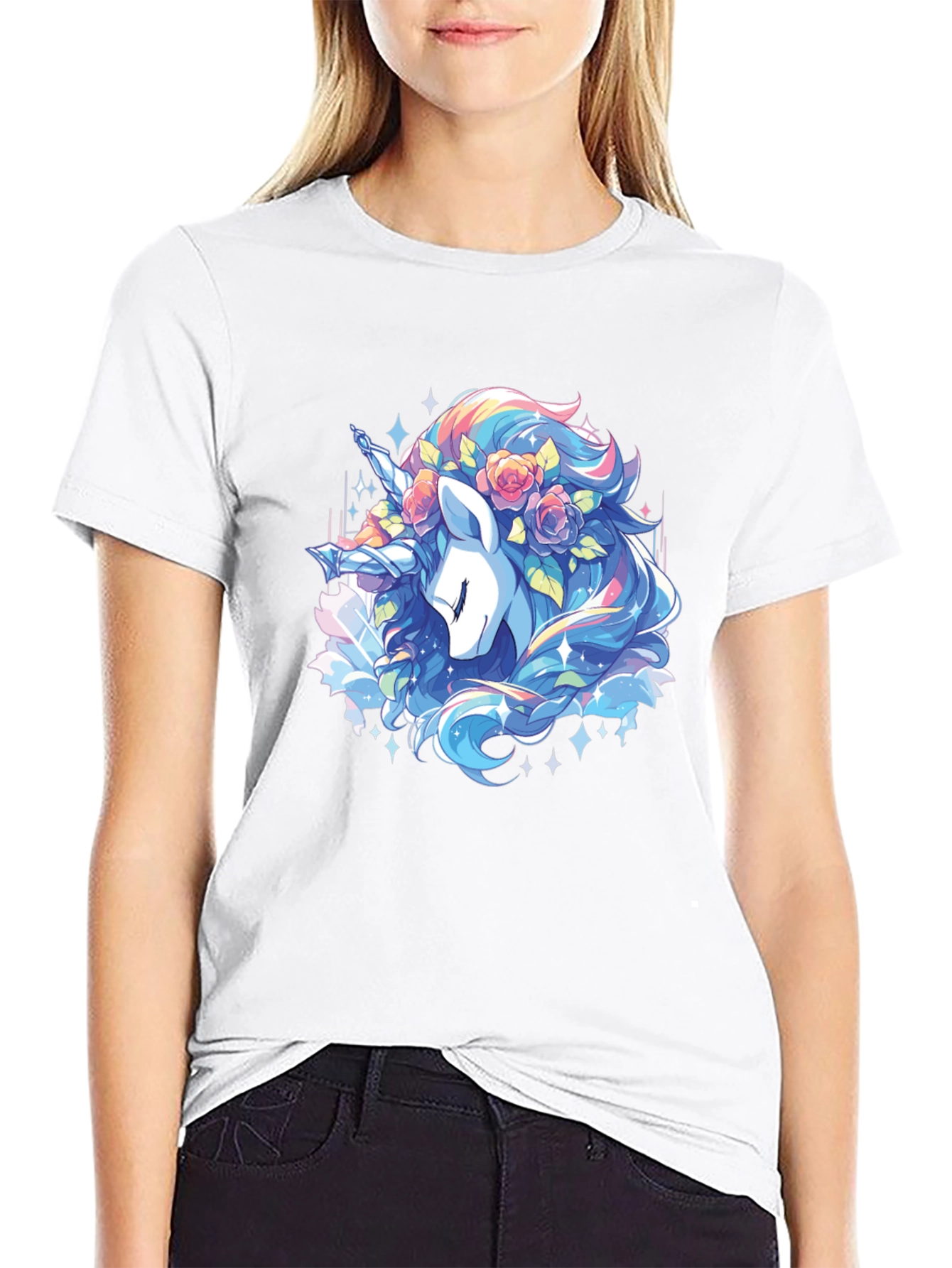 Unicorn Floral T-Shirt - Black